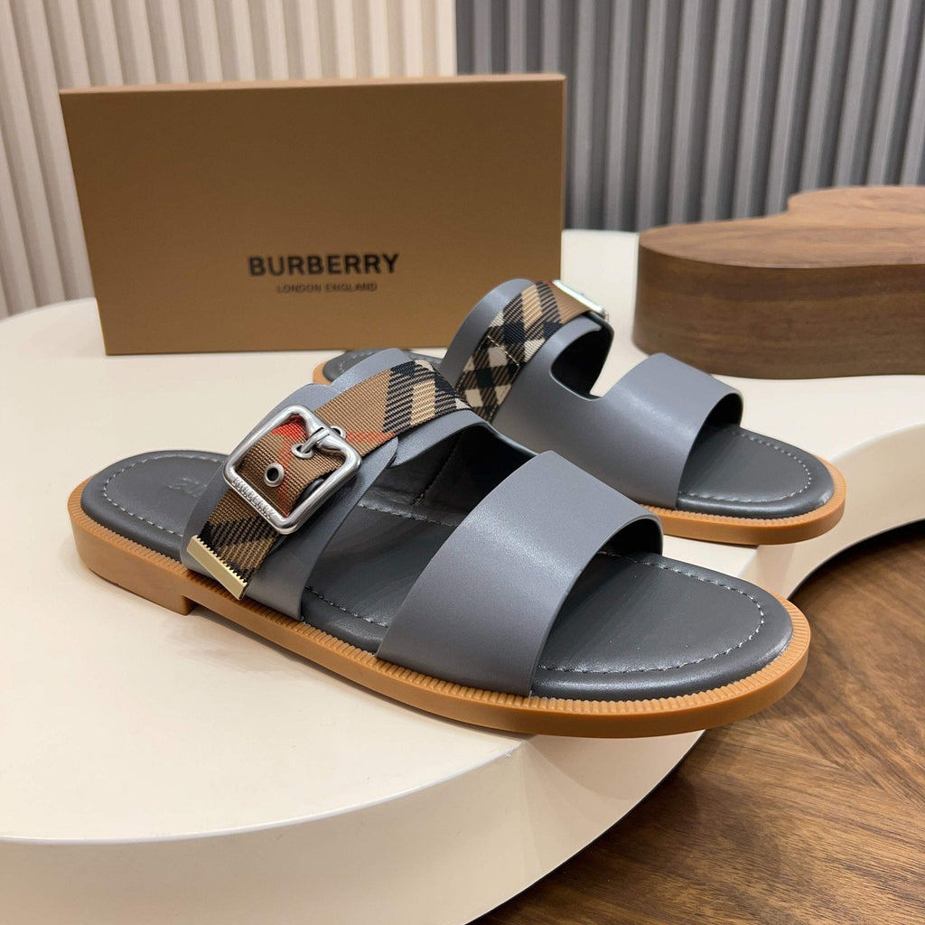 Burberry Plaid Buckle Slide Sandals — front