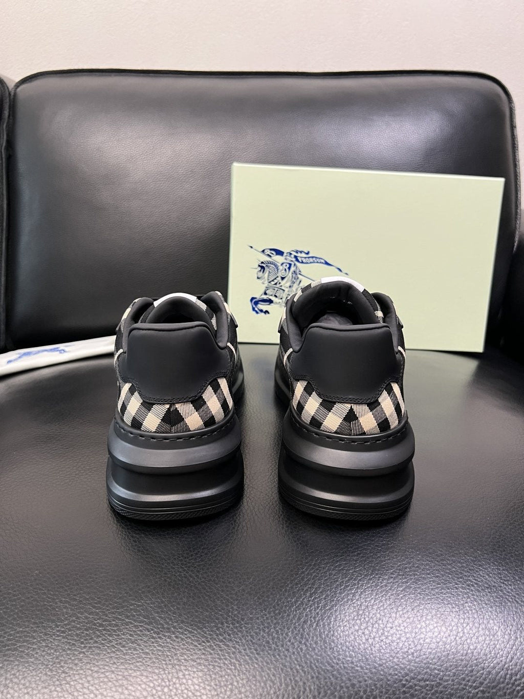 Burberry Black Beige Plaid Low-Top Sneakers — back
