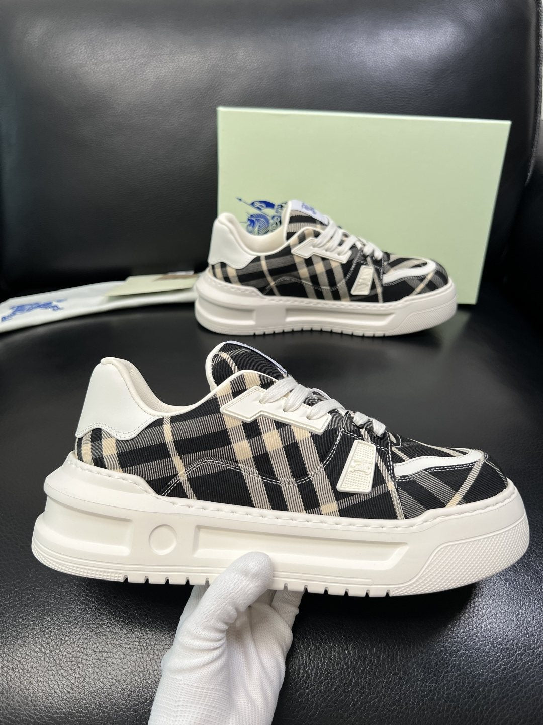 Burberry Black Beige Plaid Low-Top Sneakers — side