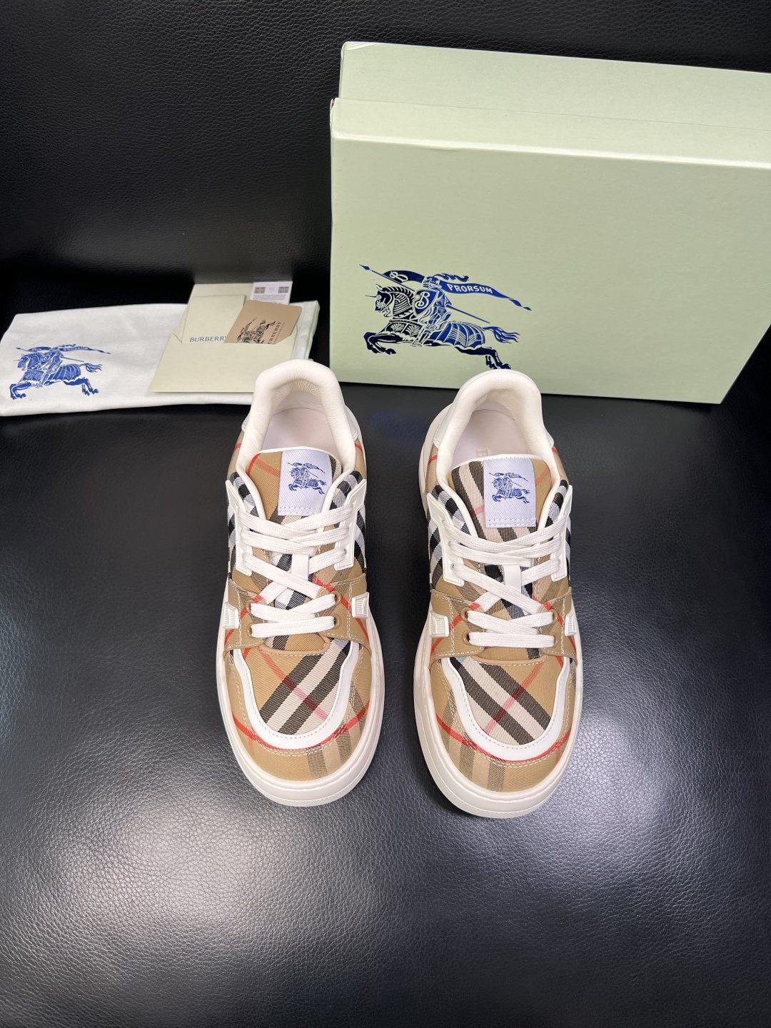 Burberry Black Beige Plaid Low-Top Sneakers — side