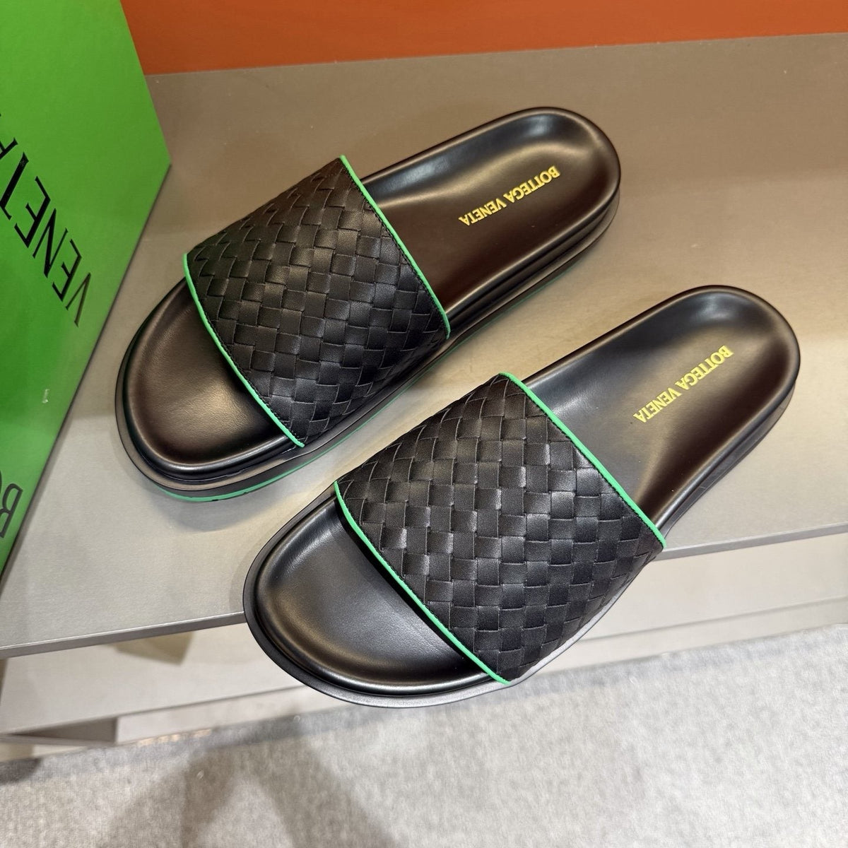 Bottega Veneta Woven Strap Slide Sandals — side