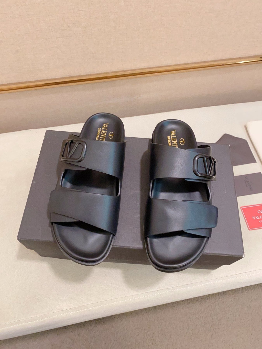 Valentino Two-Strap Buckle Slide Sandals — front