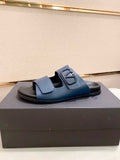Valentino Two-Strap Buckle Slide Sandals — front