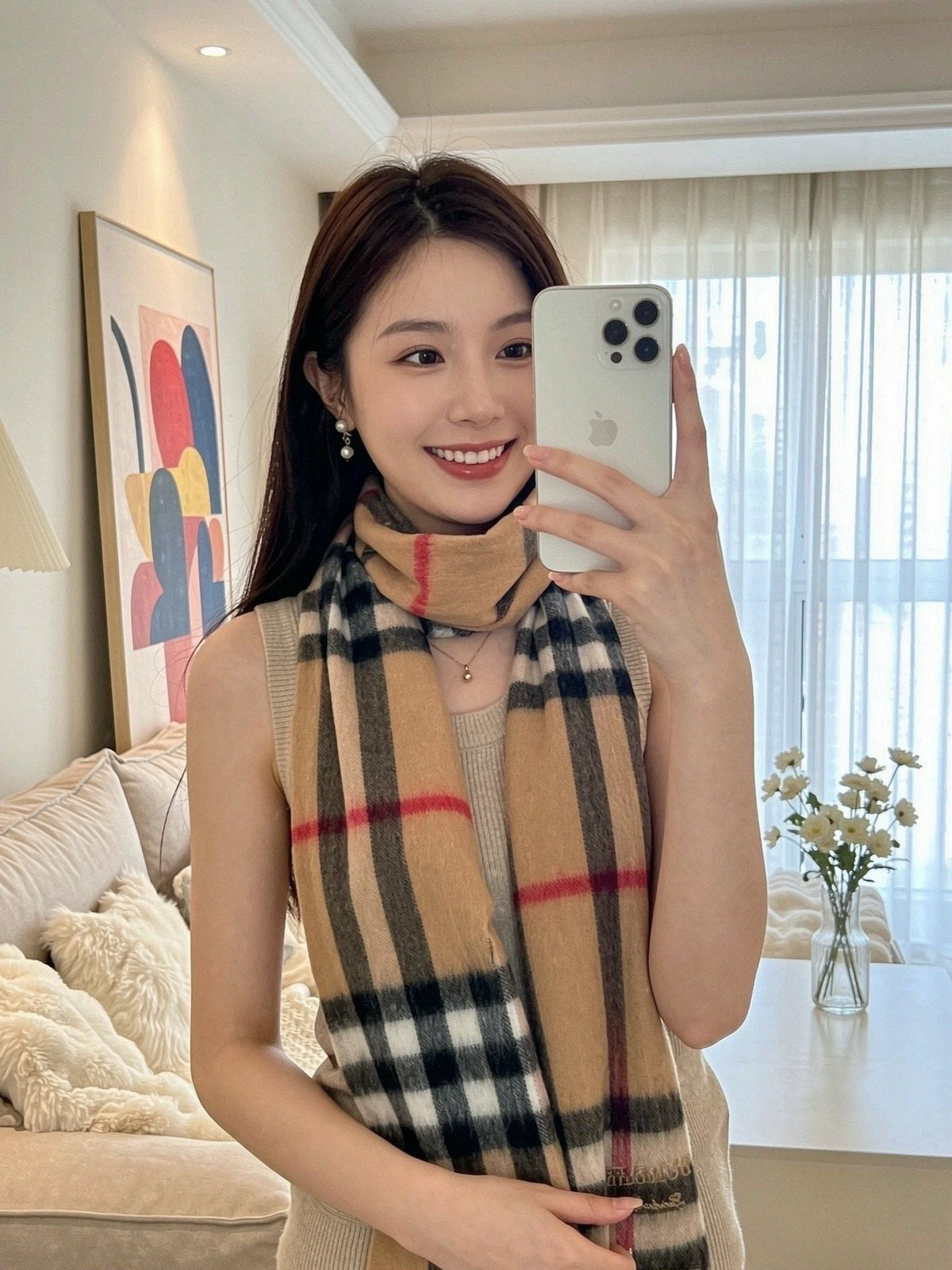 Burberry Fringed Plaid Scarf — front