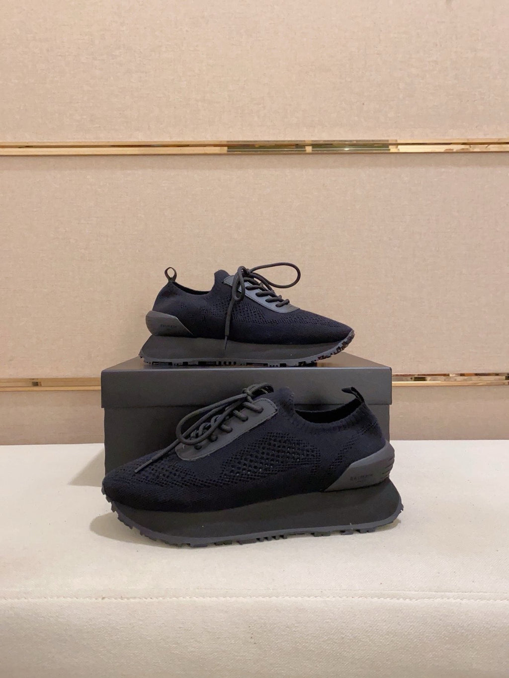 Balmain Blue Knit Low-Top Sneakers — front