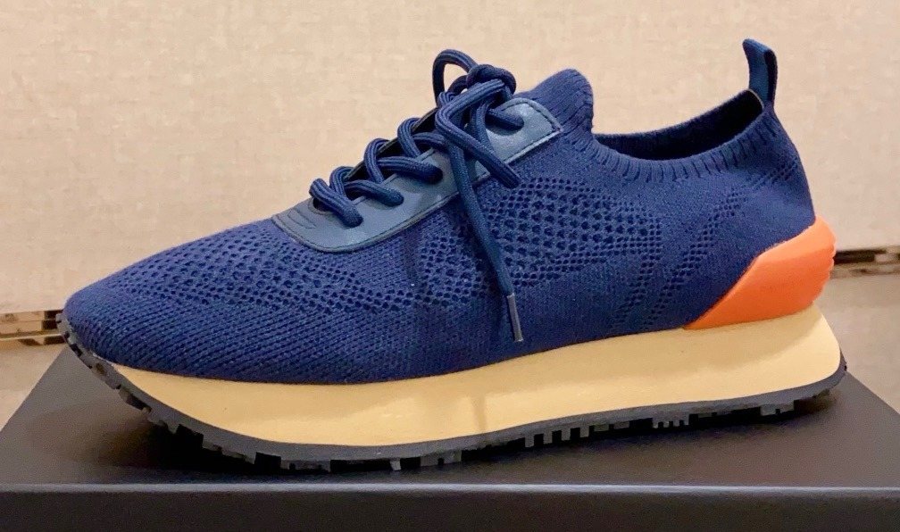 Balmain Blue Knit Low-Top Sneakers — front