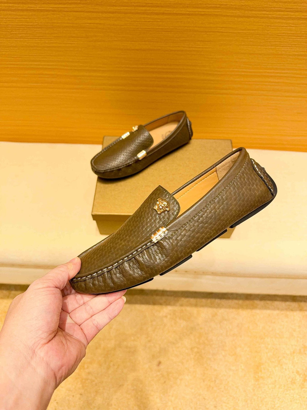 Versace Textured Leather Driving Loafers — back