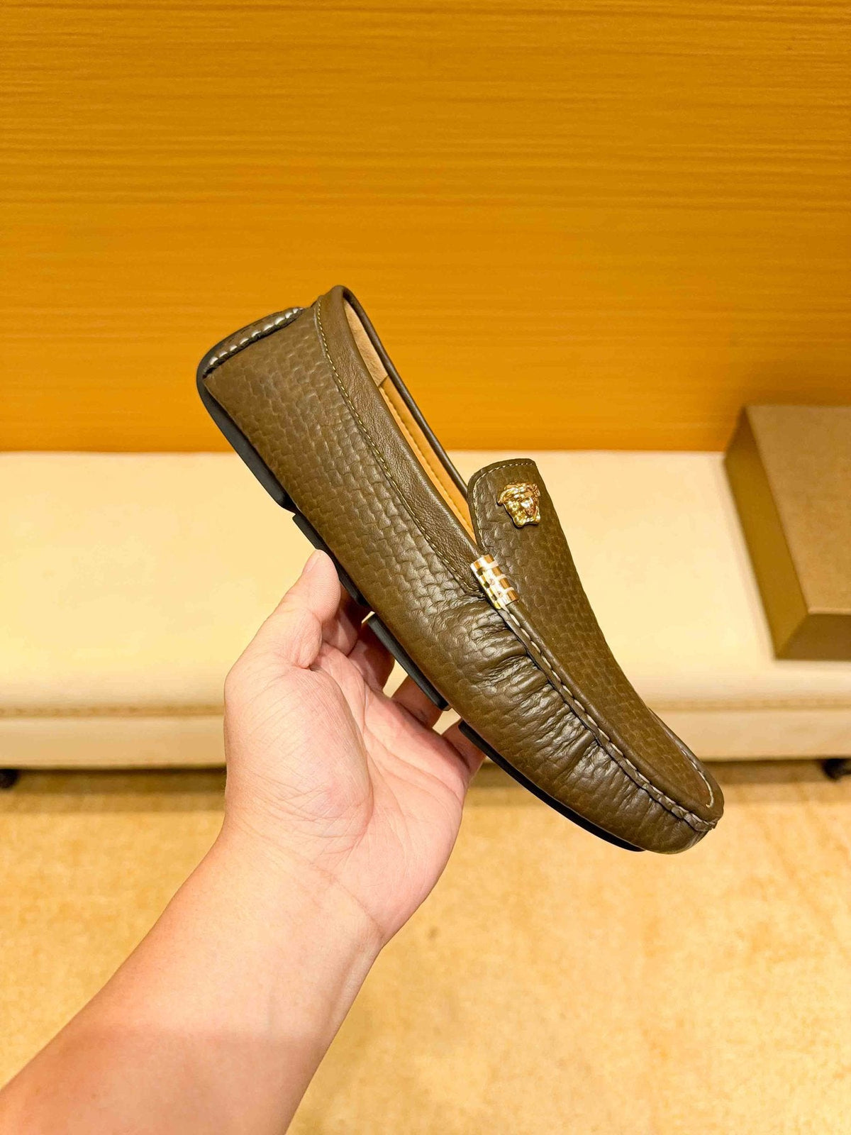 Versace Textured Leather Driving Loafers — side