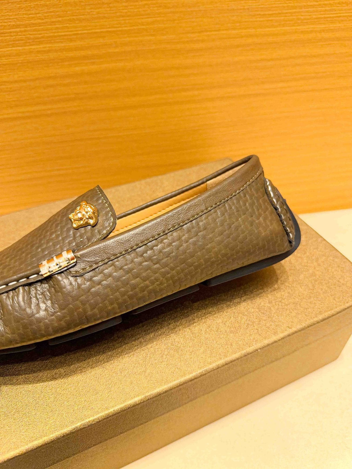 Versace Textured Leather Driving Loafers — back