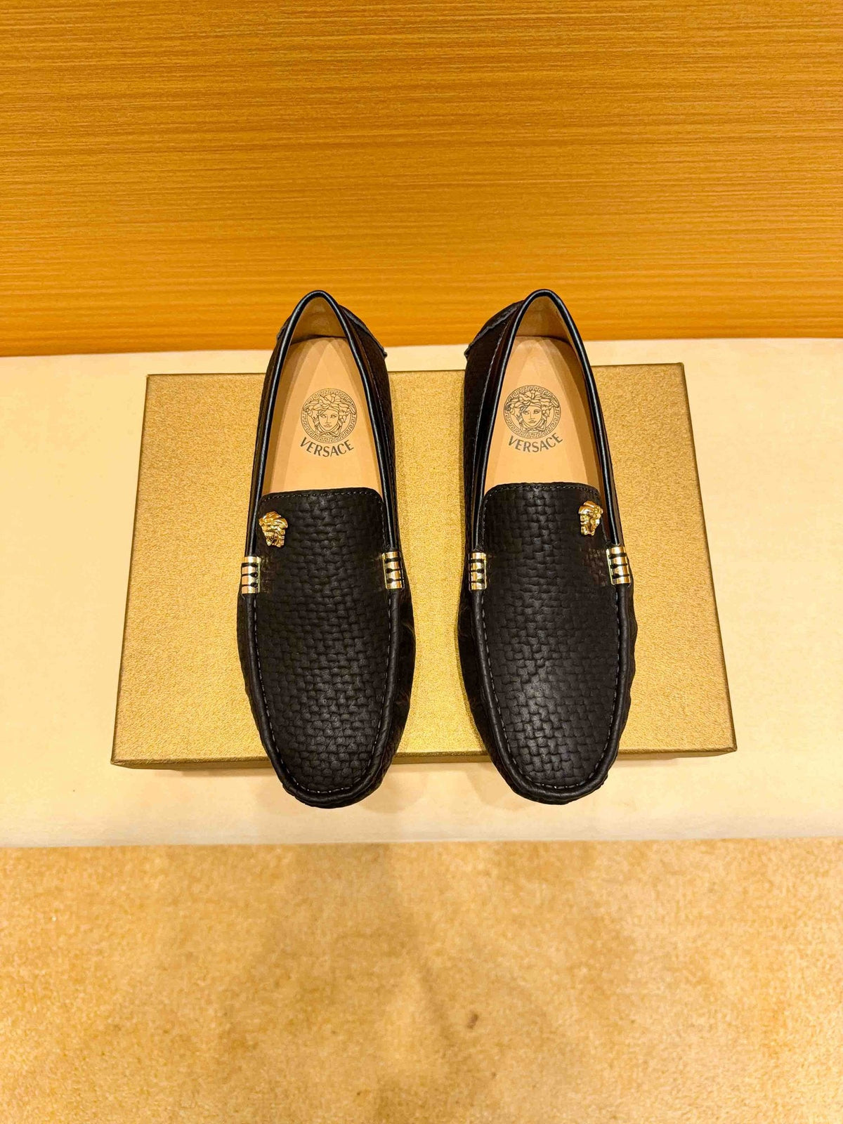 Versace Textured Leather Driving Loafers — hero