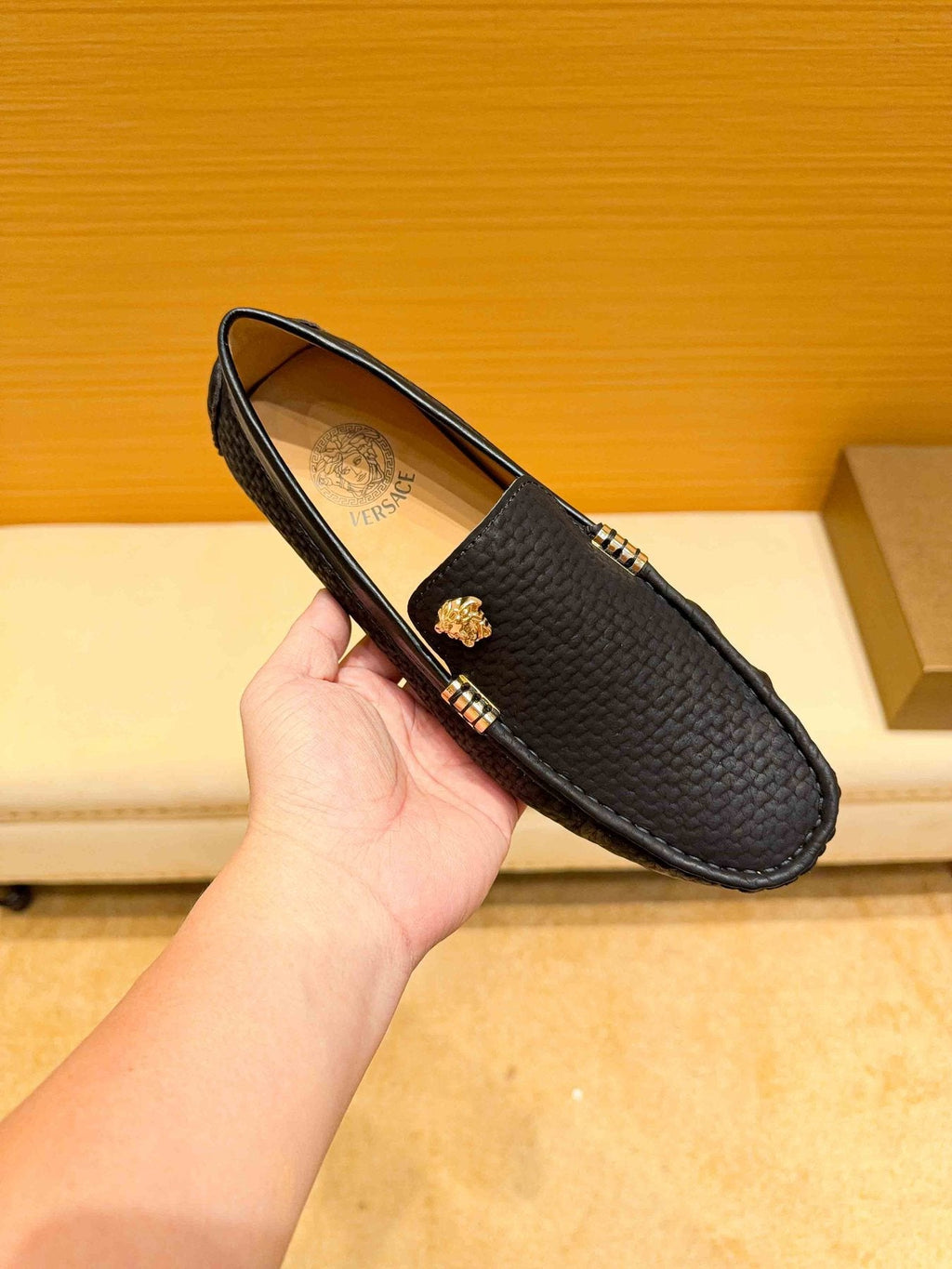 Versace Textured Leather Driving Loafers — front