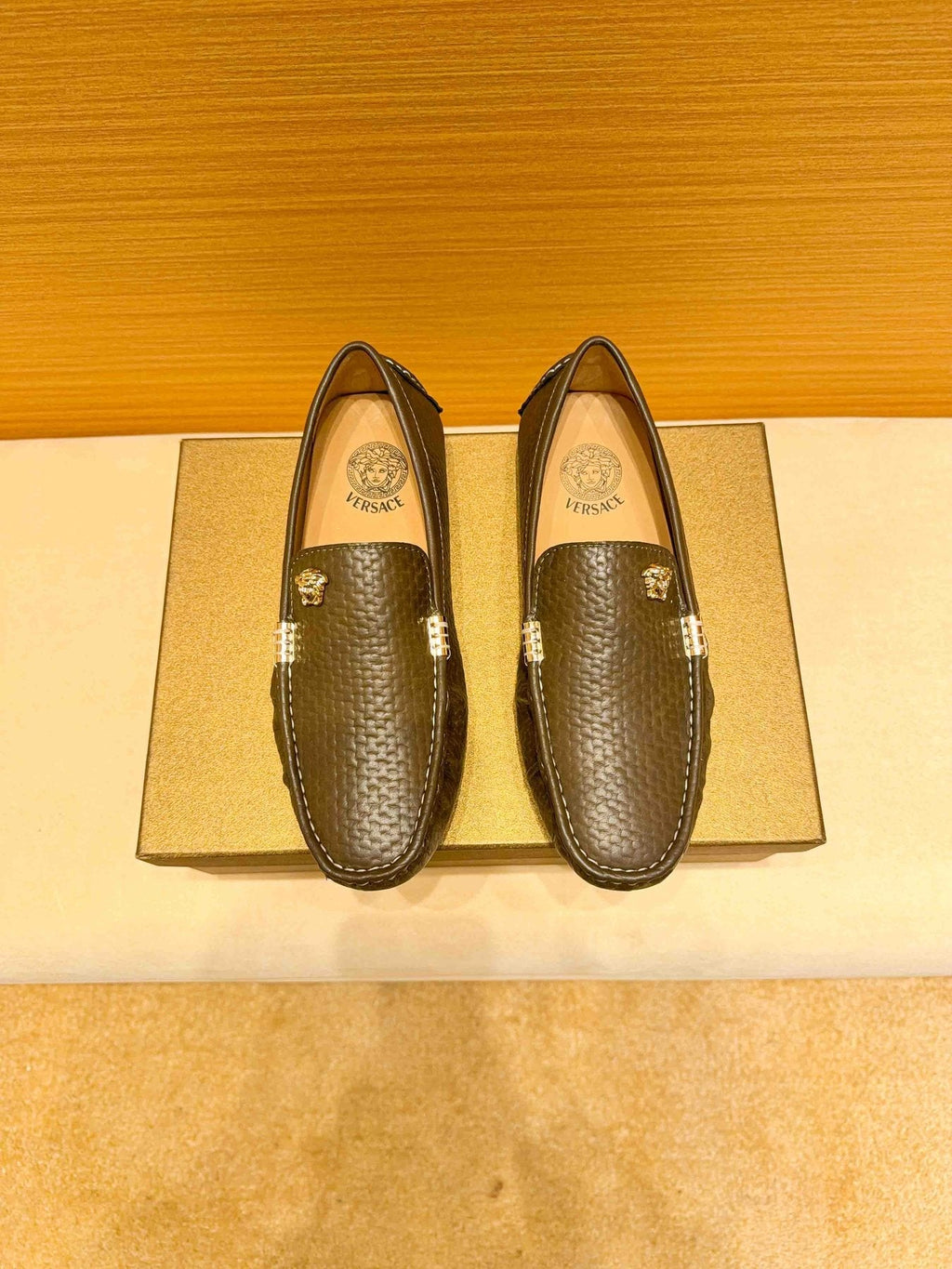 Versace Textured Leather Driving Loafers — side