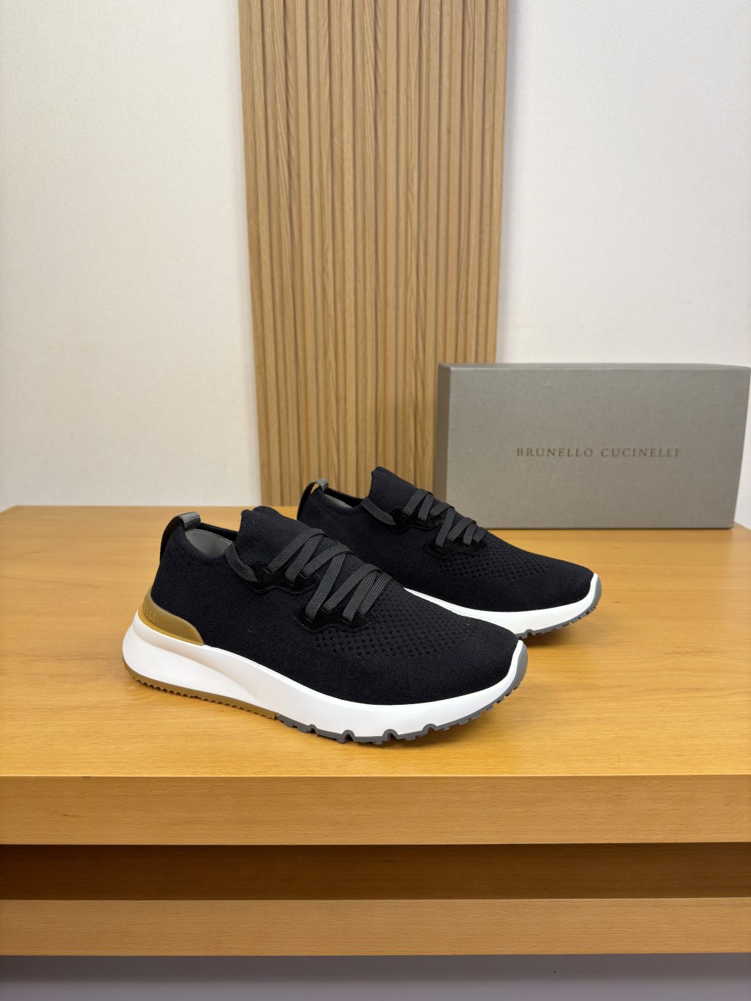 Brunello Cucinelli Gray Knit Sneakers — front