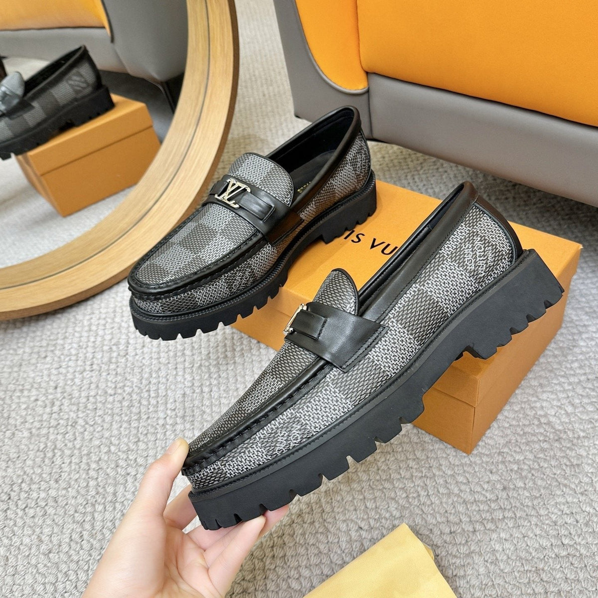 Louis Vuitton Checkered Lug Sole Loafers — model