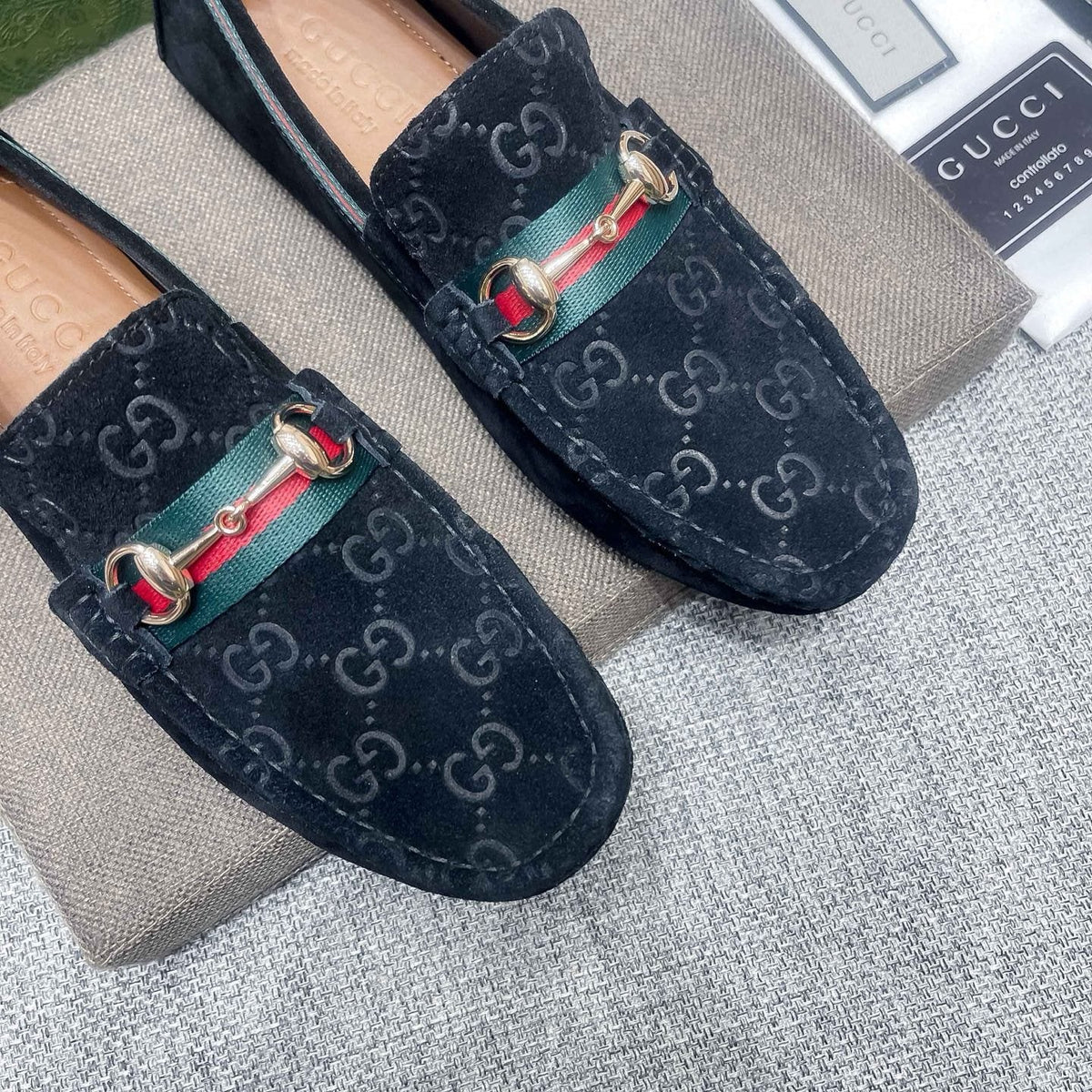 Gucci GG-Pattern Horsebit-Style Loafers — detail