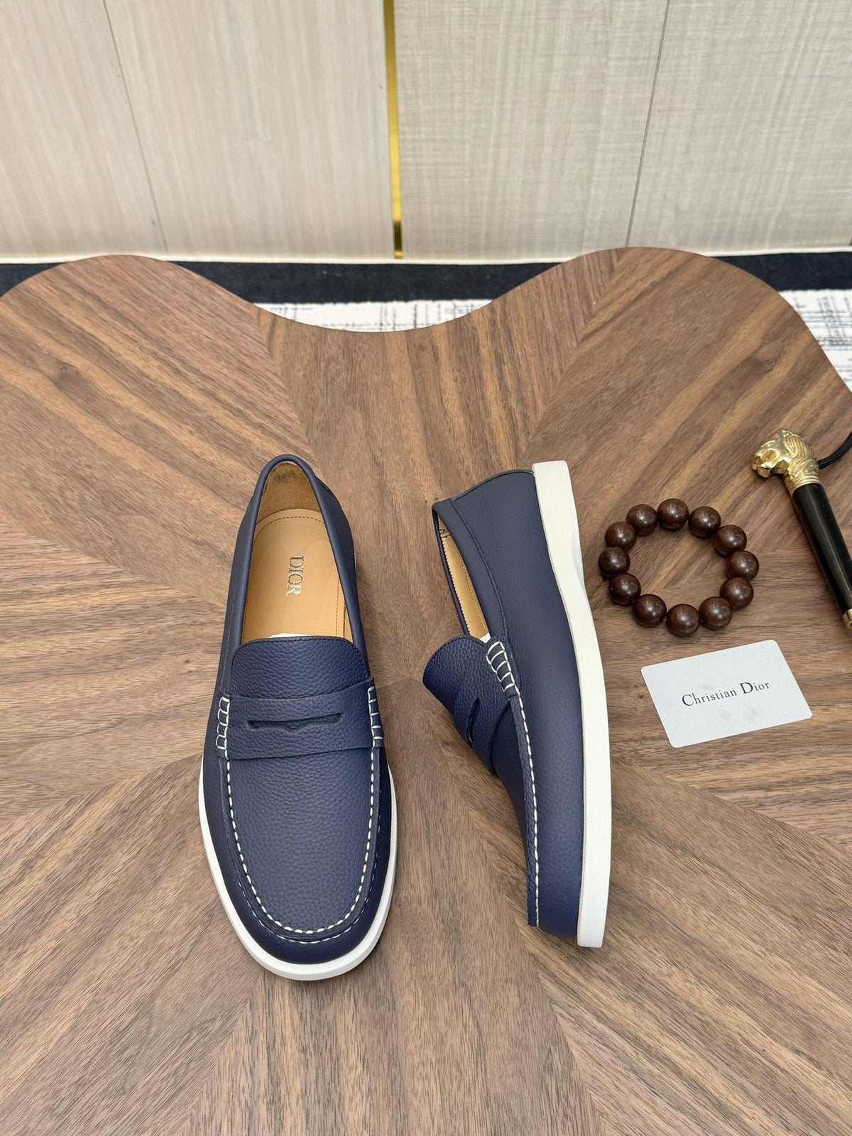 Dior Men's Contrast-Sole Slip-On Loafers — side