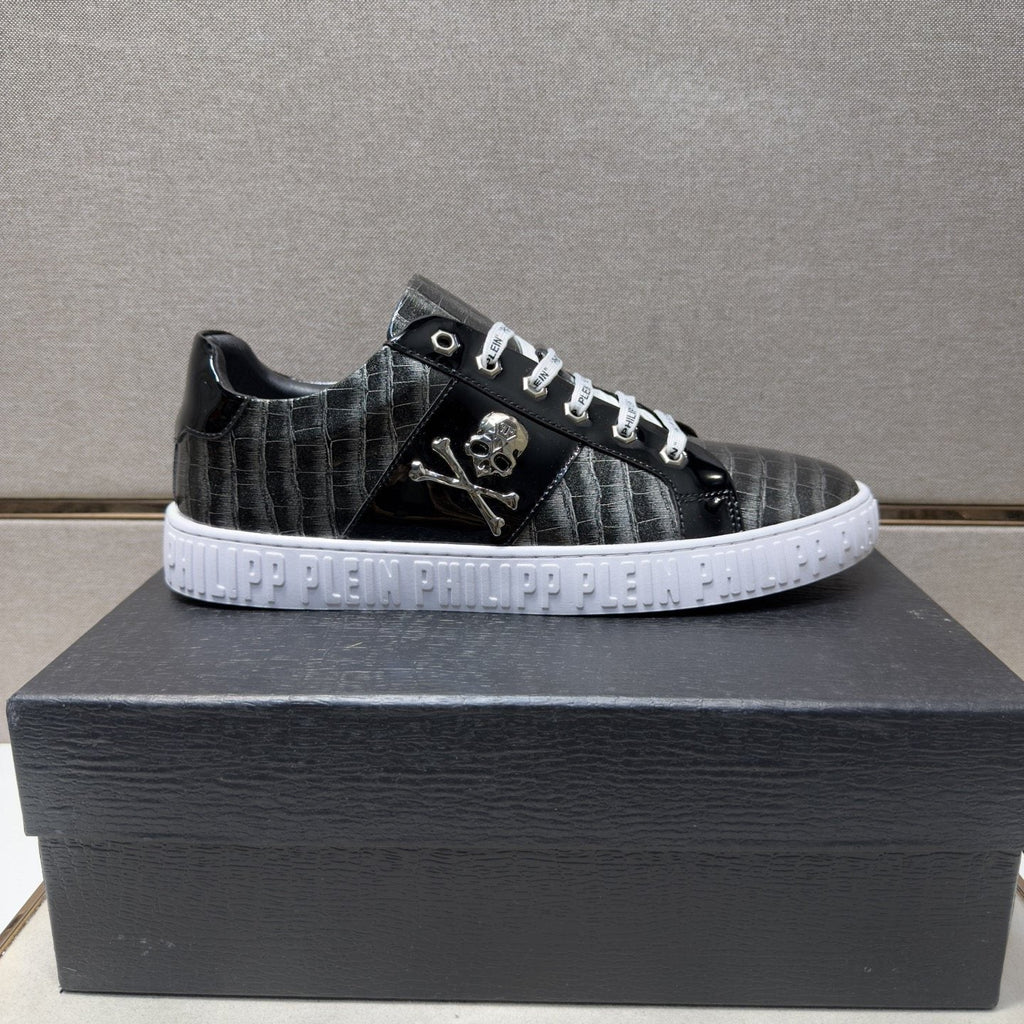 Philipp Plein Black and Gray Plaid Low-Top Sneakers — side