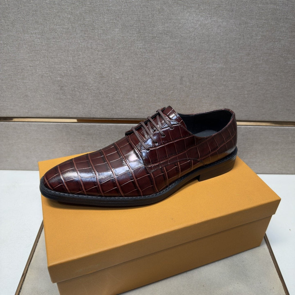Louis Vuitton Crocodile-Embossed Lace-Up Dress Shoes — front