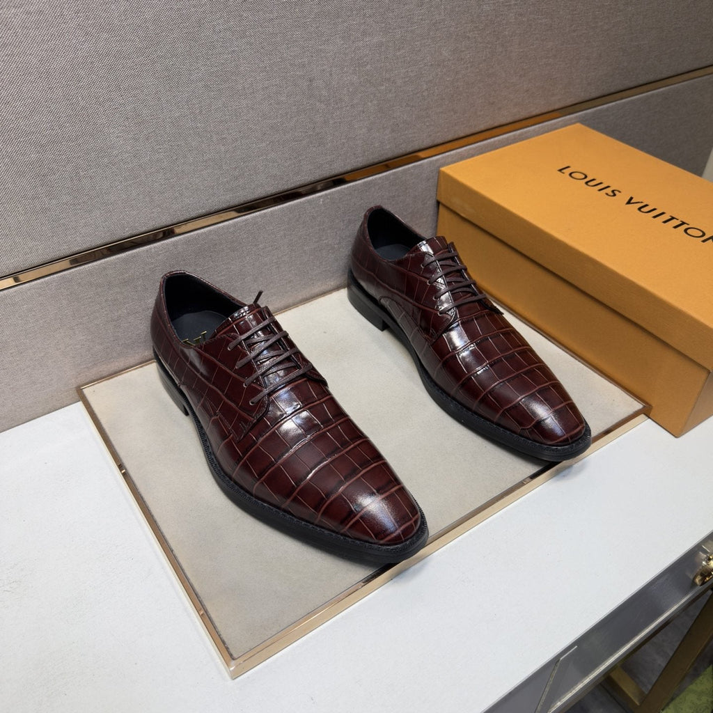 Louis Vuitton Crocodile-Embossed Lace-Up Dress Shoes — front