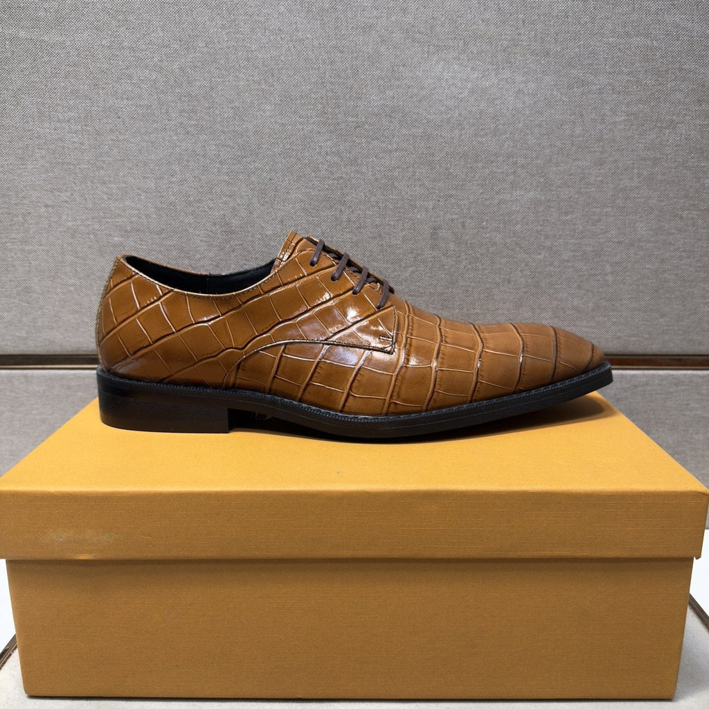 Louis Vuitton Crocodile-Embossed Lace-Up Dress Shoes — front