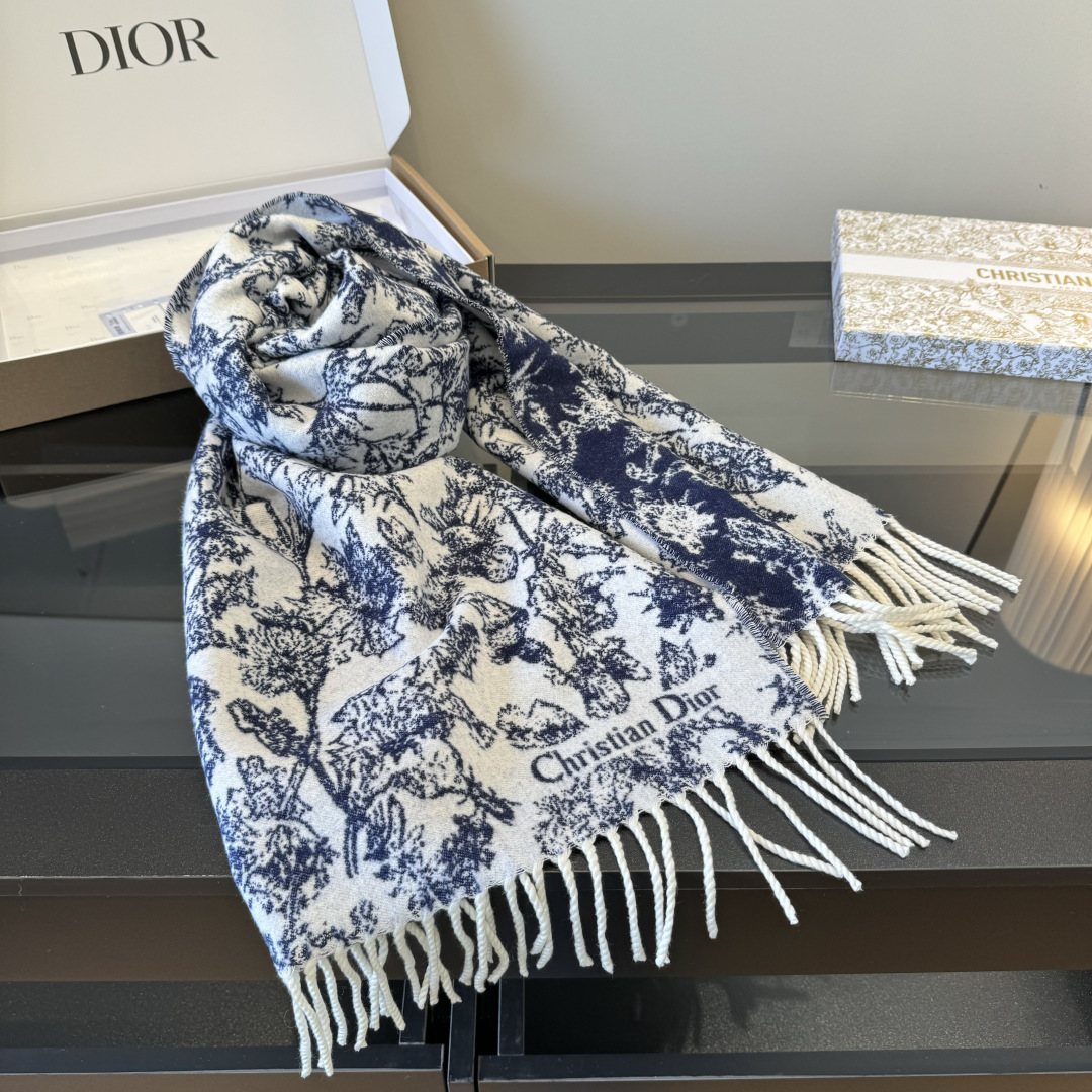 Dior Botanical Toile Fringed Scarf — front