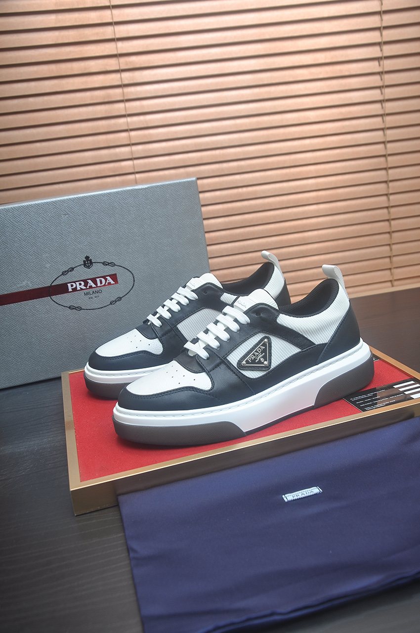 Prada Triangle Plaque Low-Top Sneakers — front