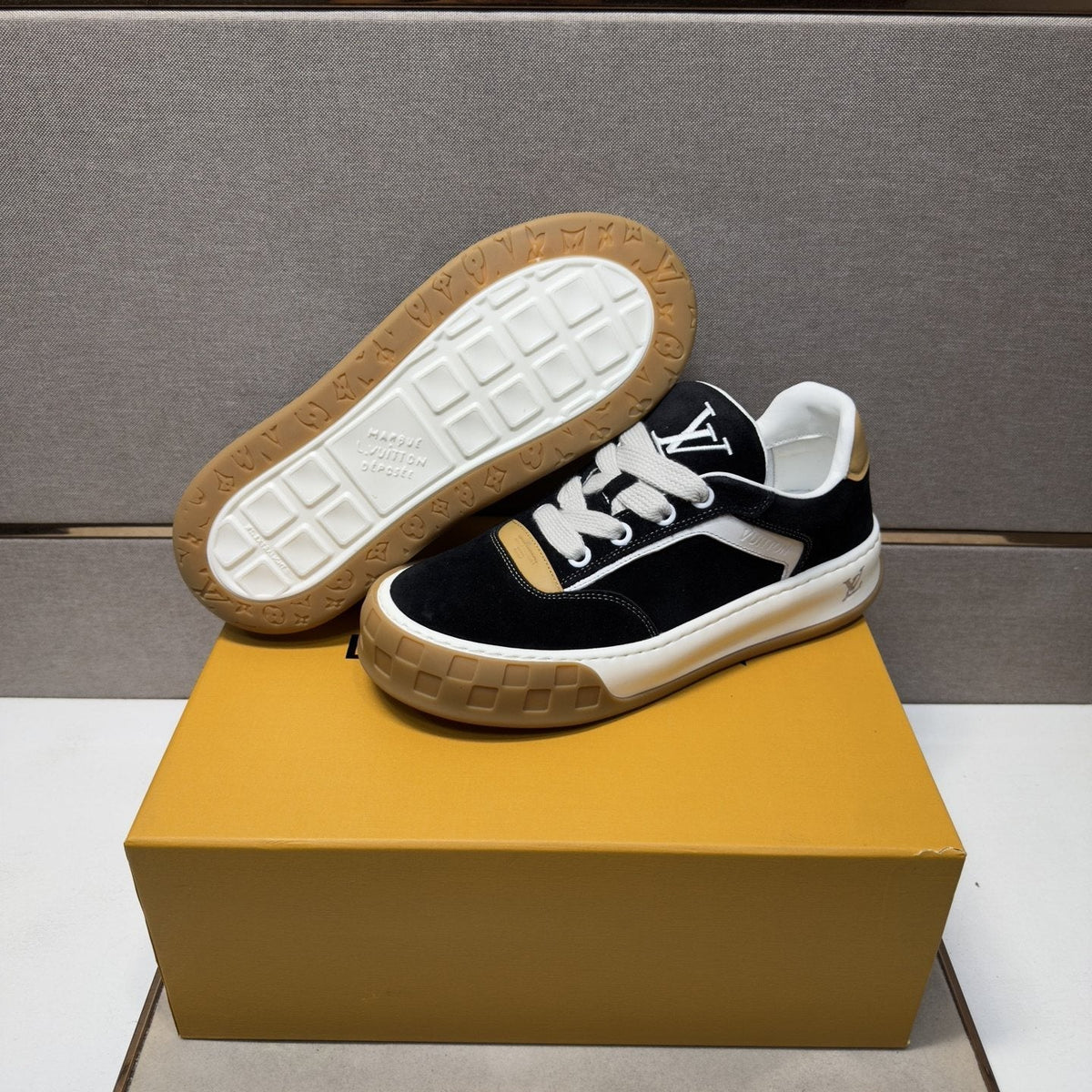 Louis Vuitton Black & White Low-Top Sneakers — front