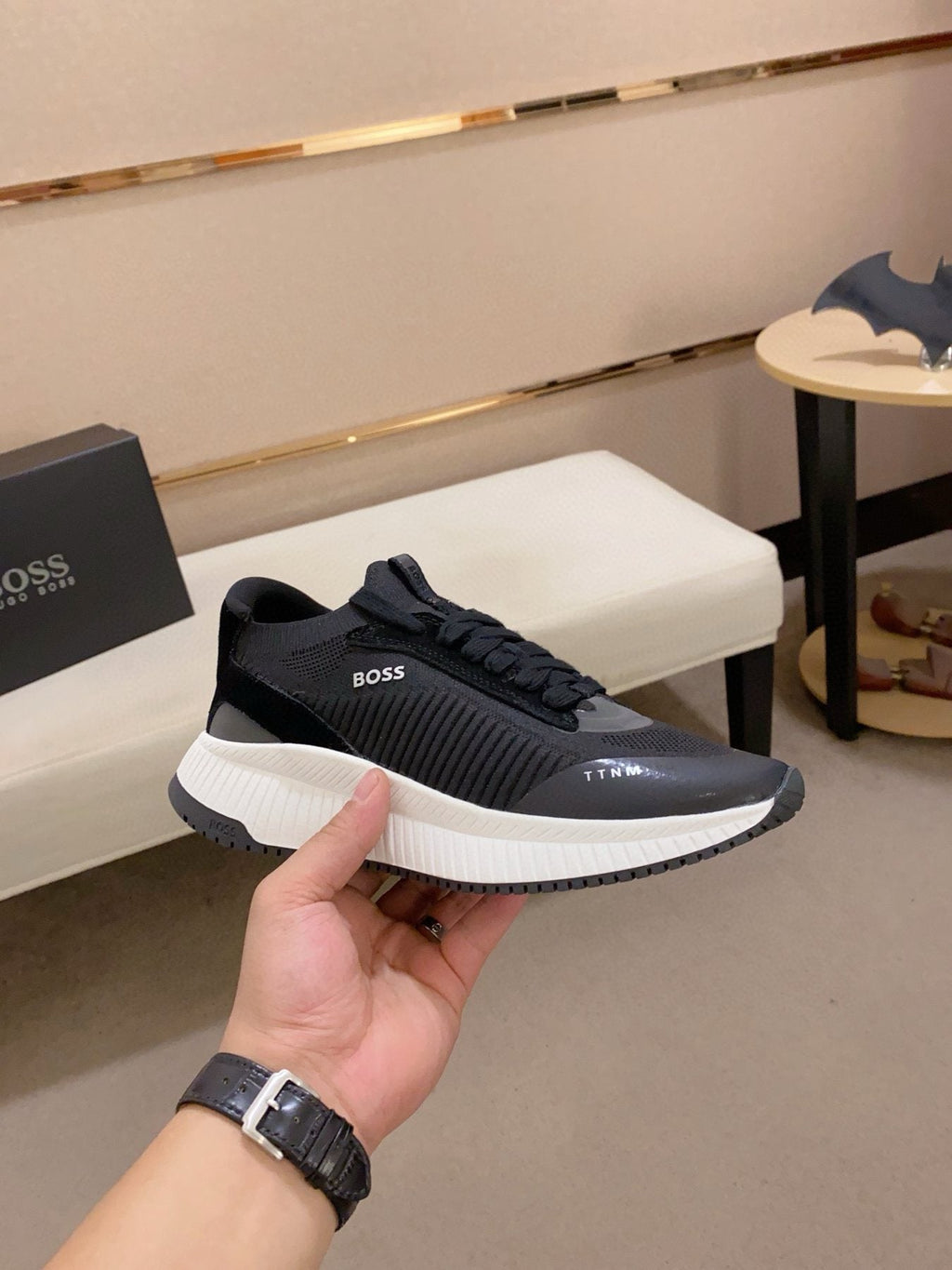 BOSS Knit Lace-Up Sneakers — side