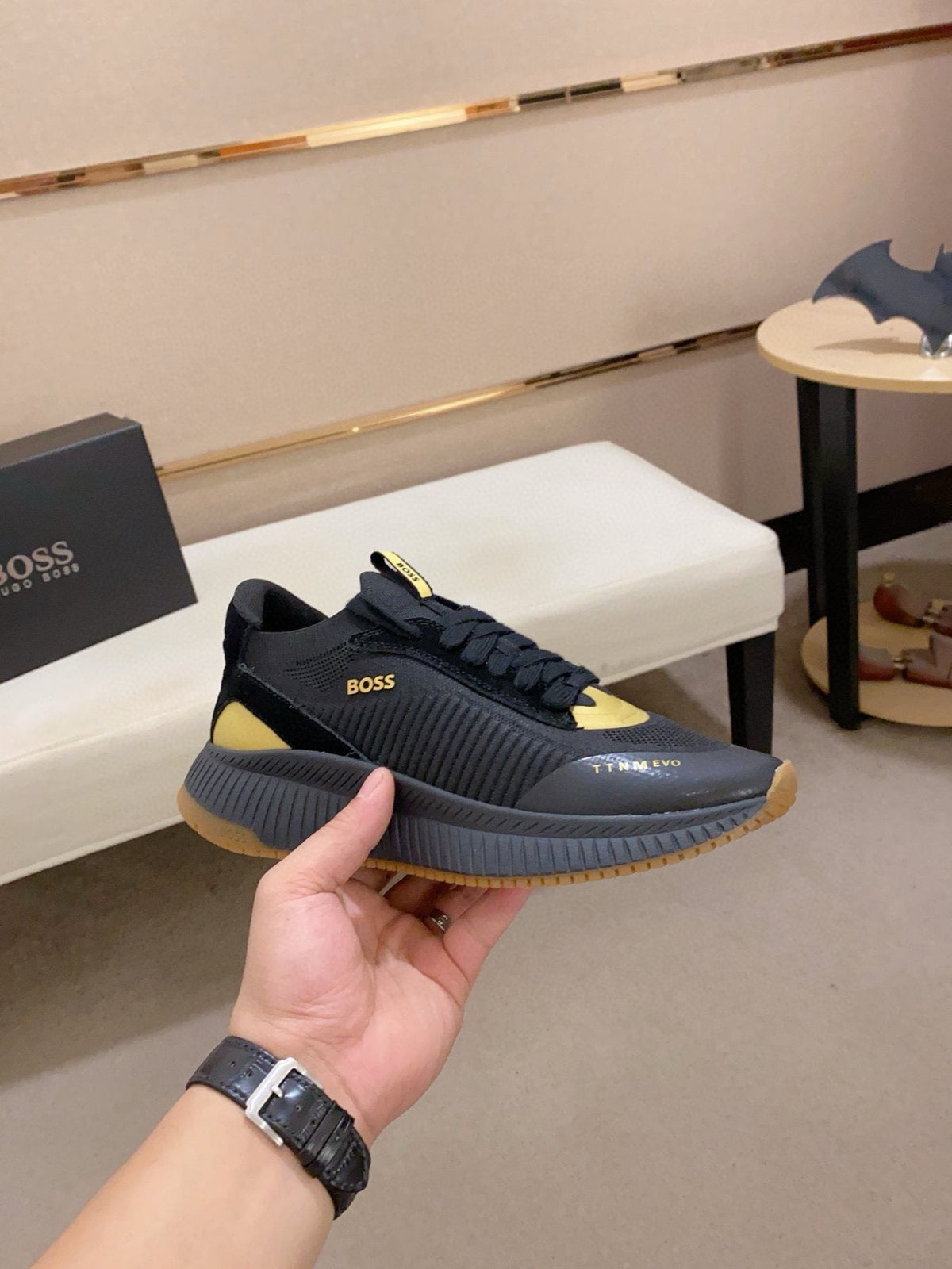 BOSS Knit Lace-Up Sneakers — side