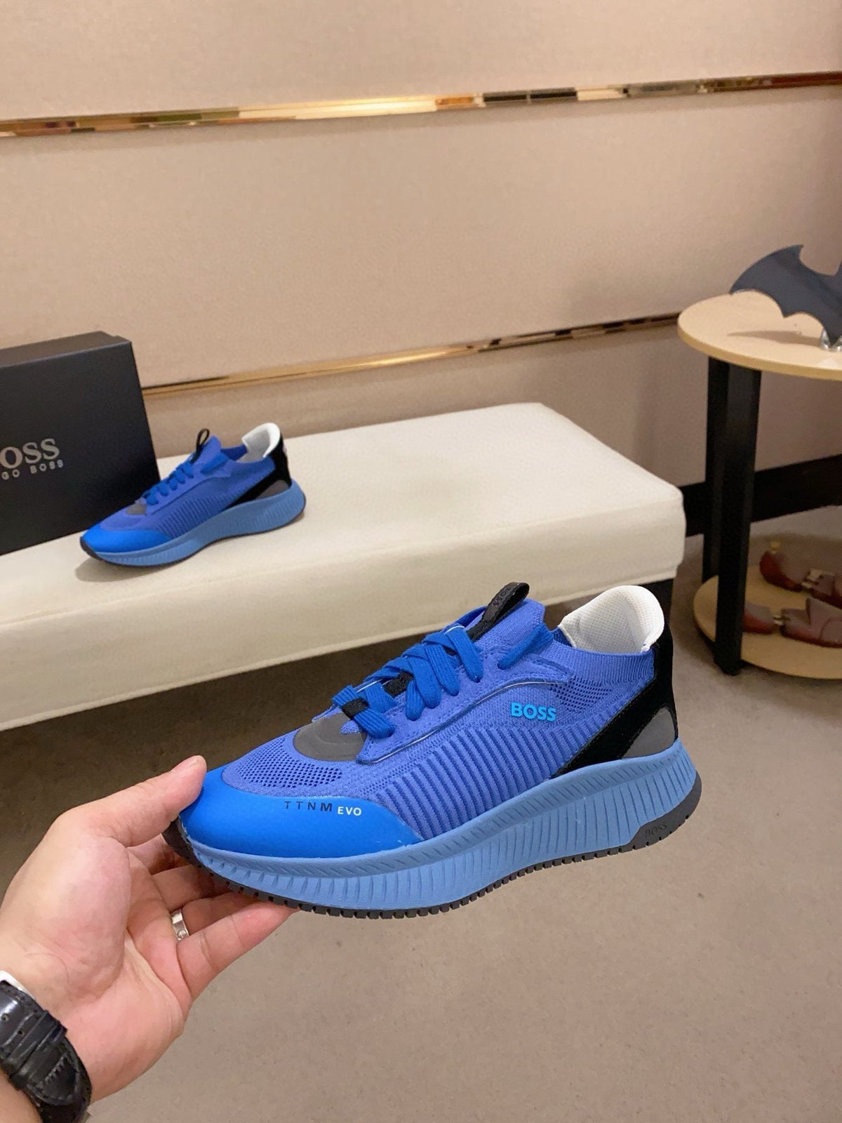 BOSS Knit Lace-Up Sneakers — side