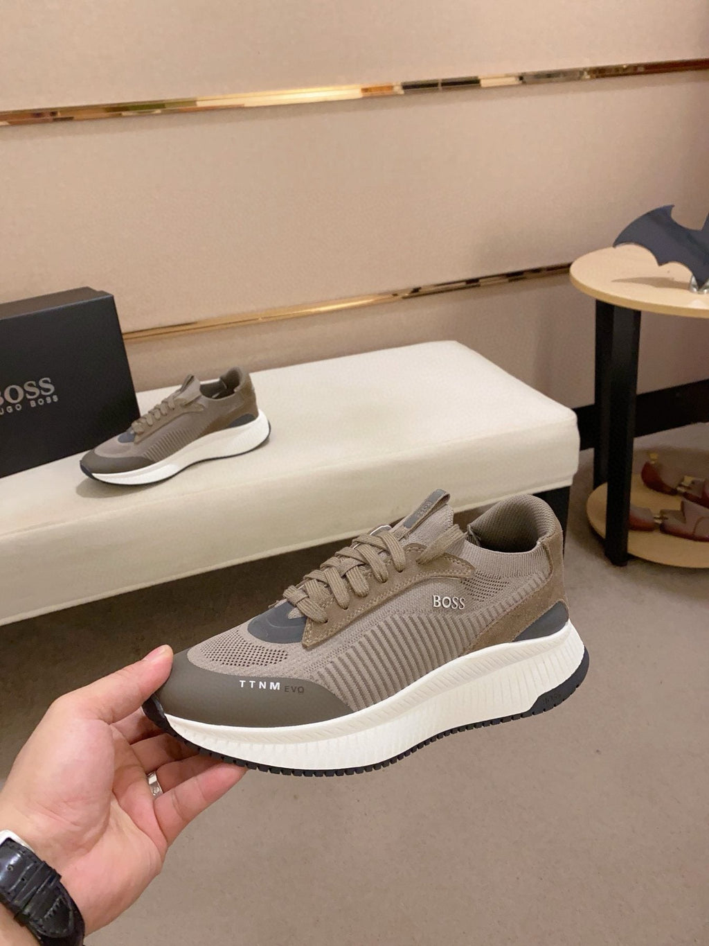 BOSS Knit Lace-Up Sneakers — side