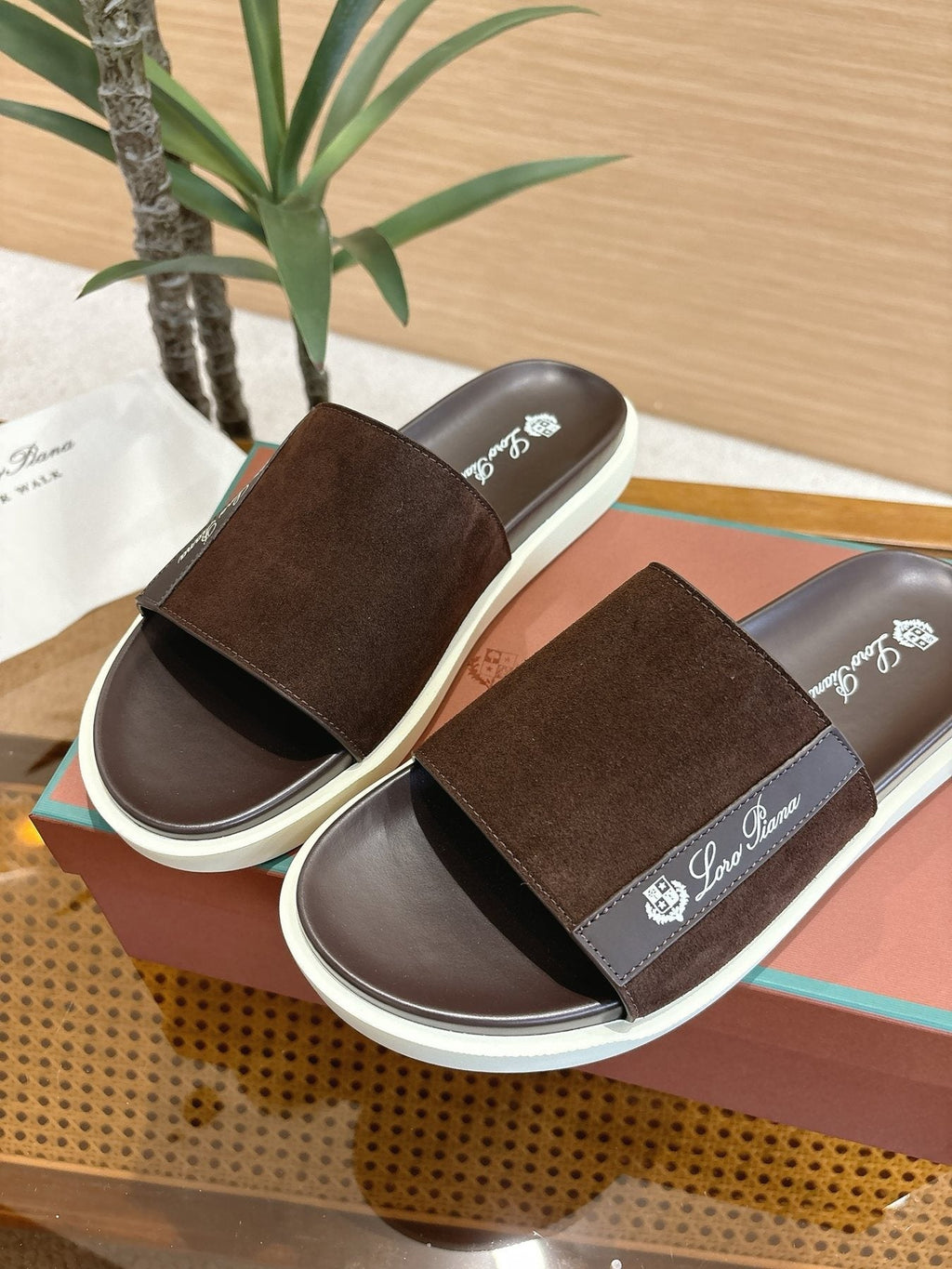 Loro Piana Wide-Strap Slide Sandals — detail