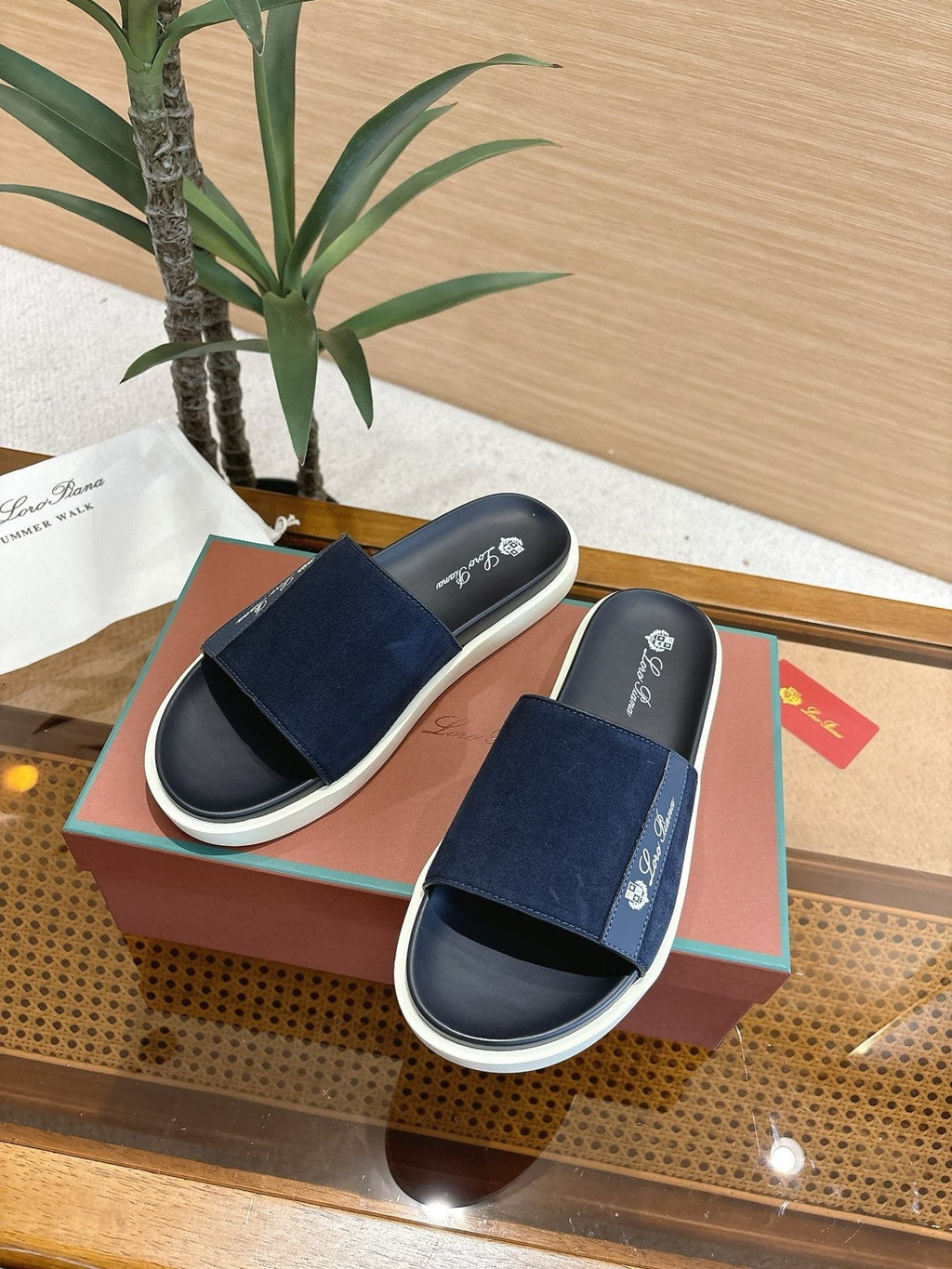Loro Piana Wide-Strap Slide Sandals — front
