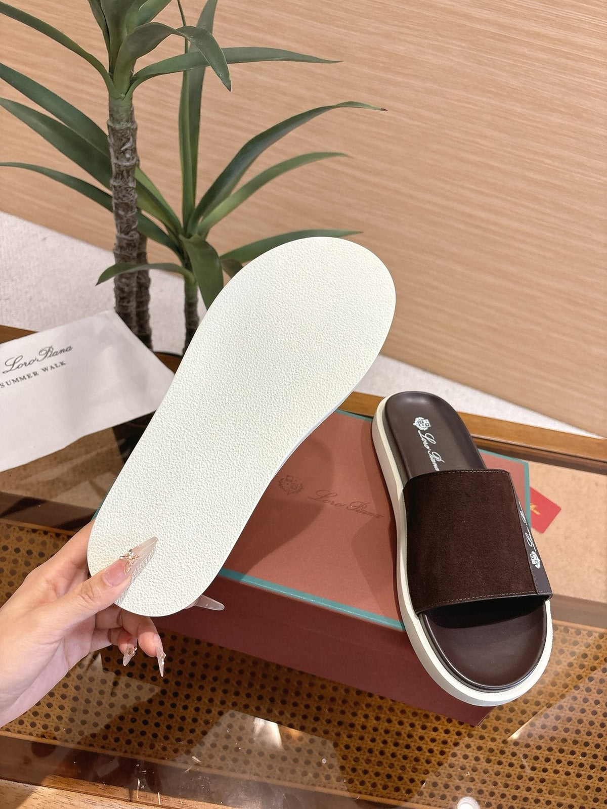 Loro Piana Wide-Strap Slide Sandals — front