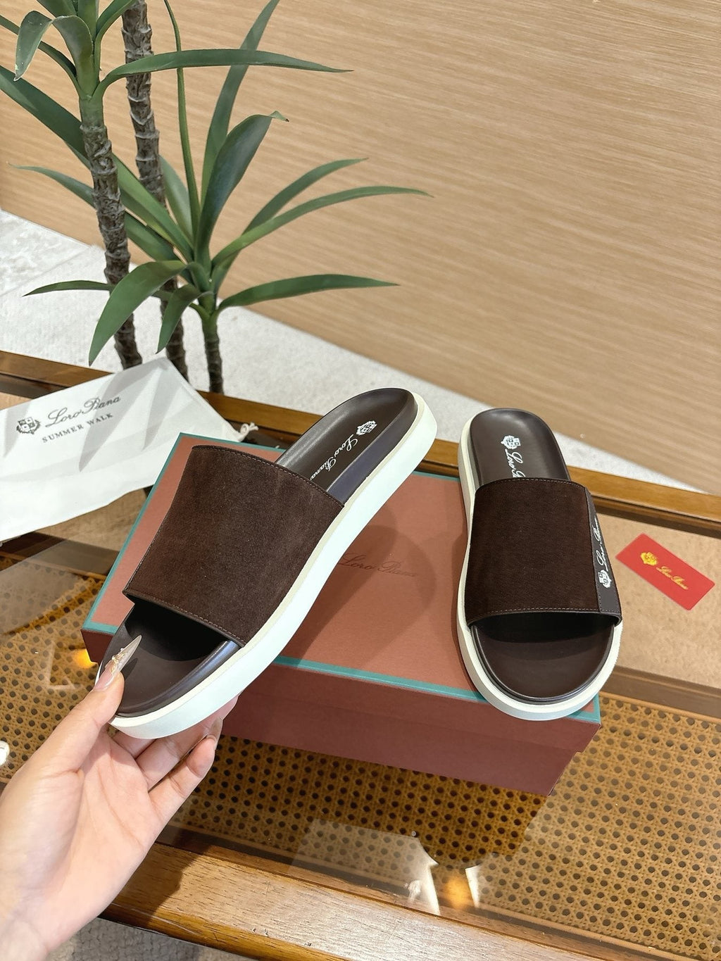 Loro Piana Wide-Strap Slide Sandals — front