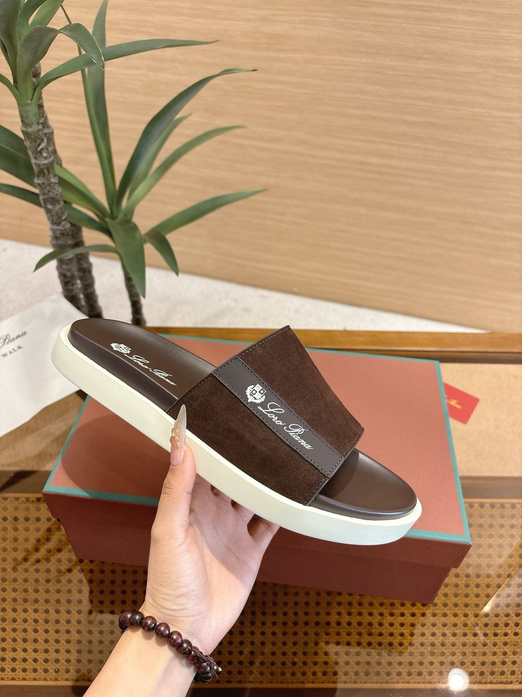 Loro Piana Wide-Strap Slide Sandals — front