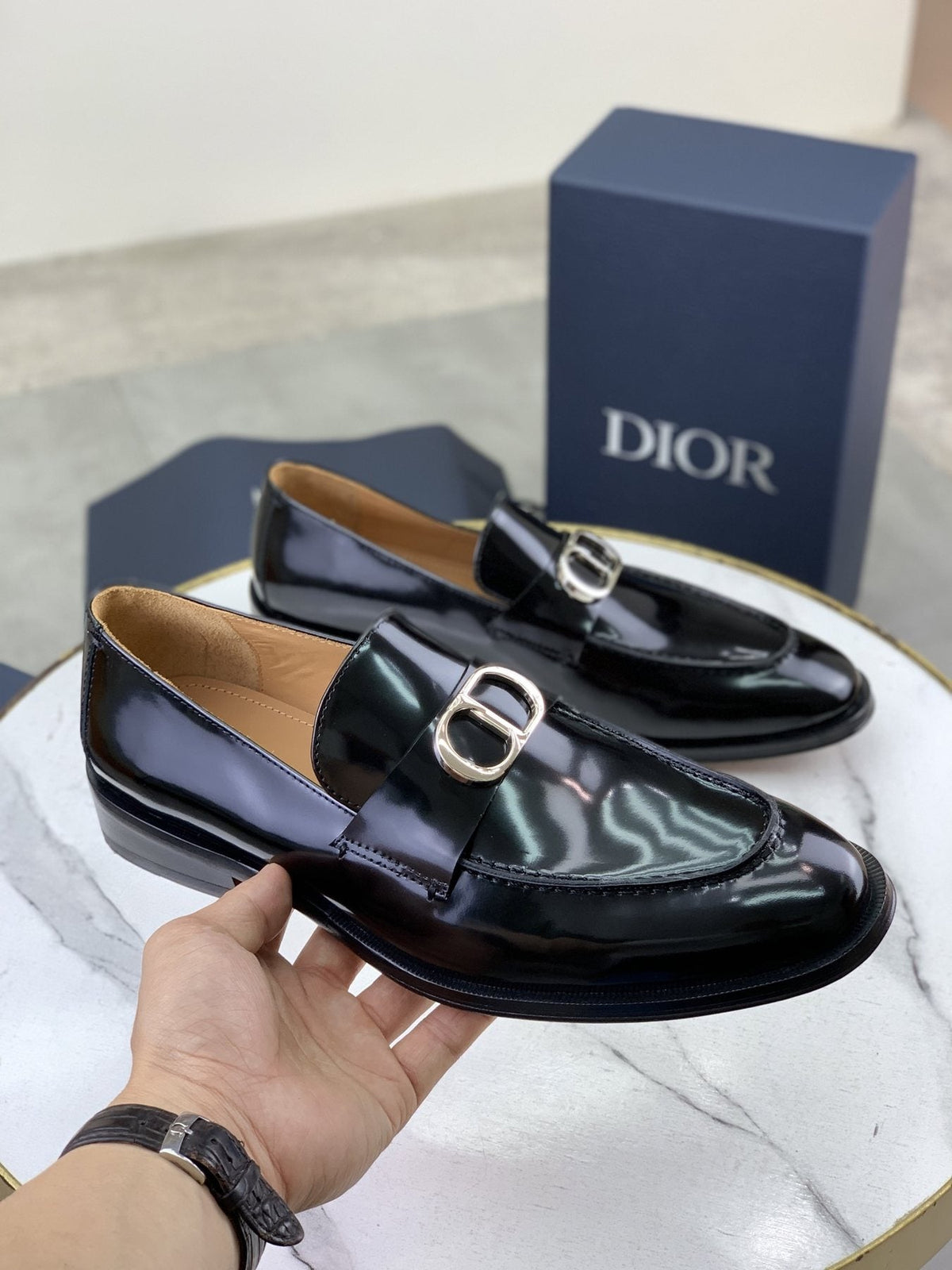 Dior Black Buckle Loafers — model
