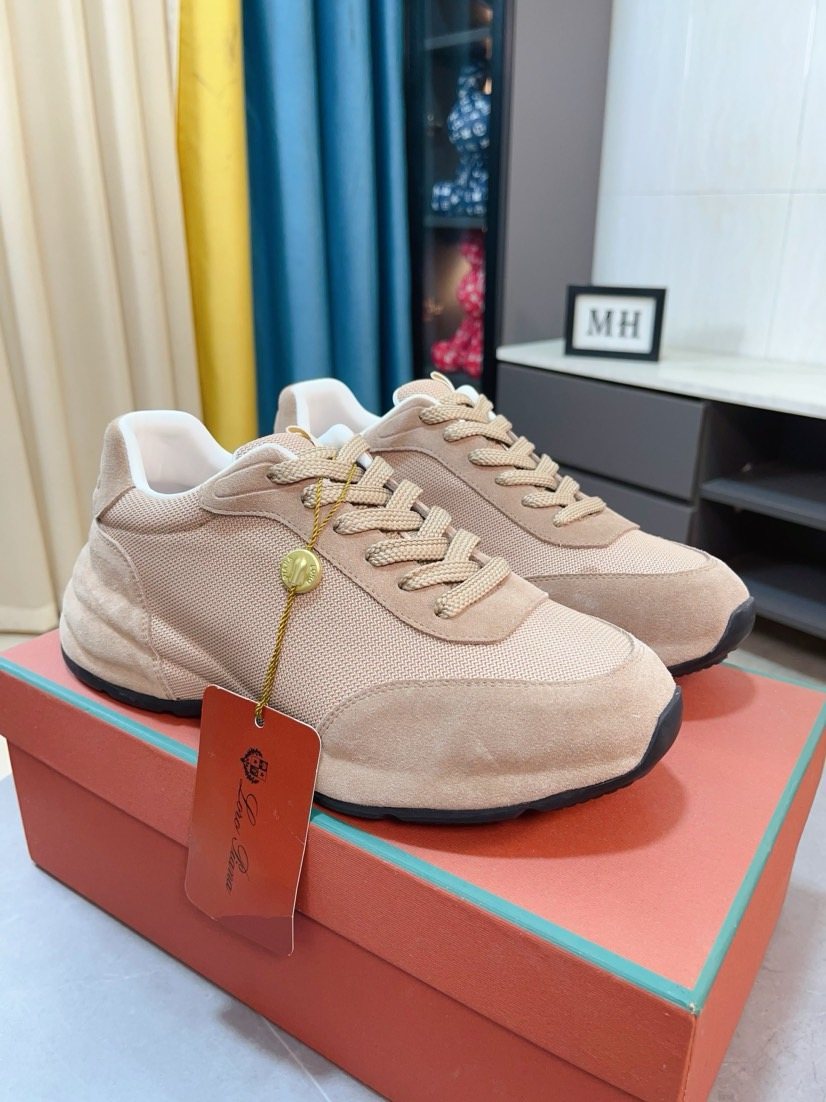 Loro Piana Mesh Lace-Up Sneakers — side