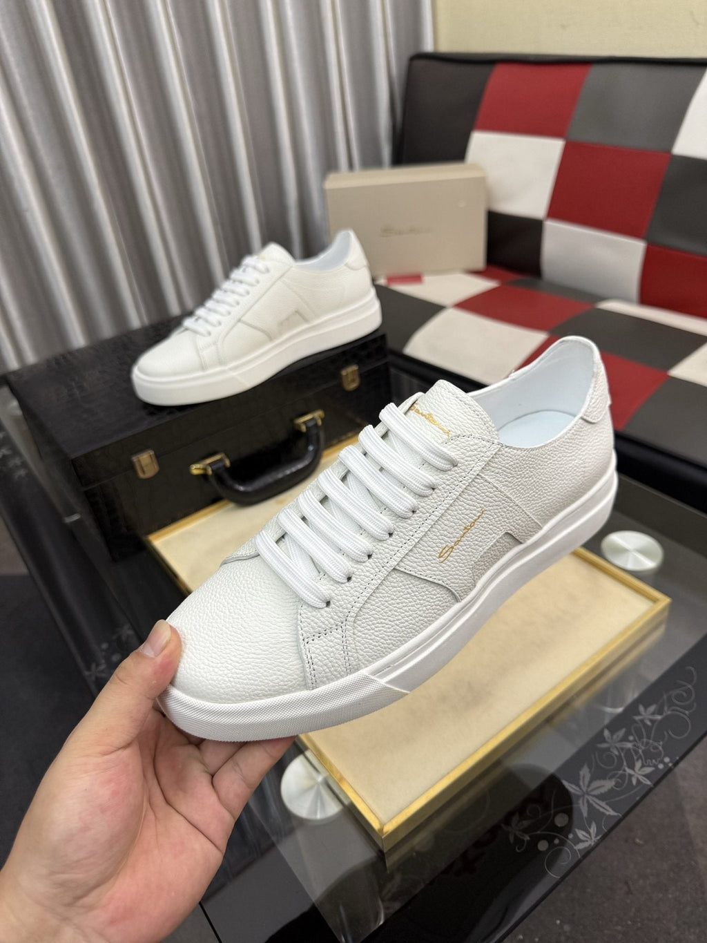 Santoni Textured Low-Top Sneakers — model