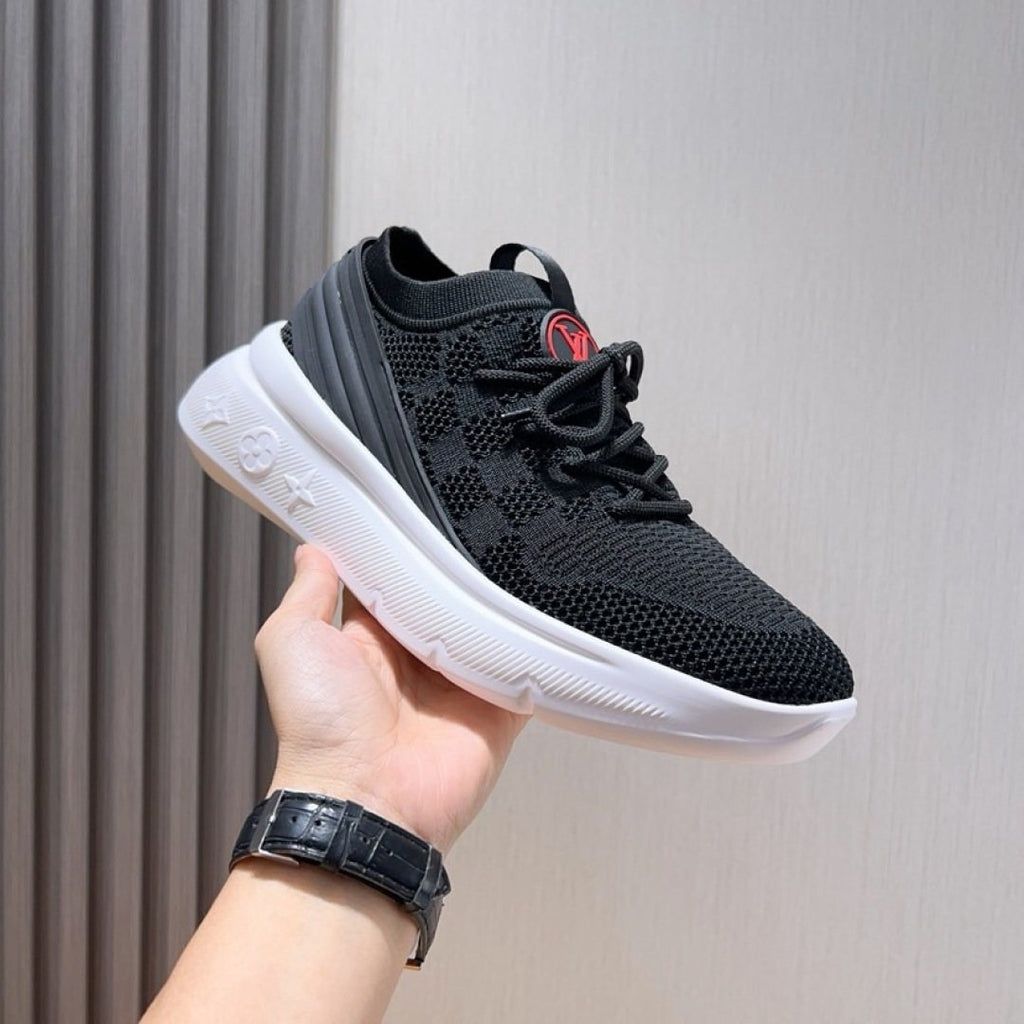Louis Vuitton Gray Knit Sneakers — model