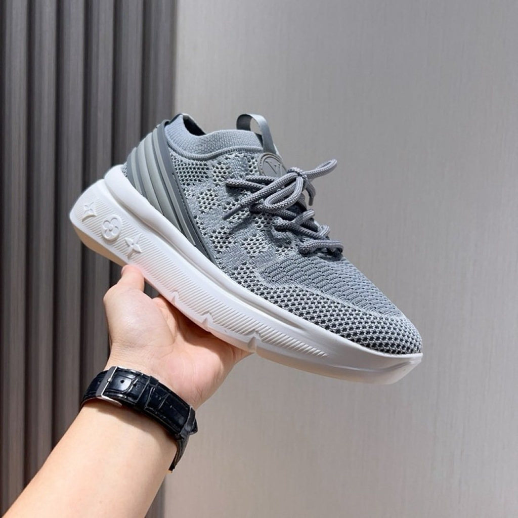 Louis Vuitton Gray Knit Sneakers — model