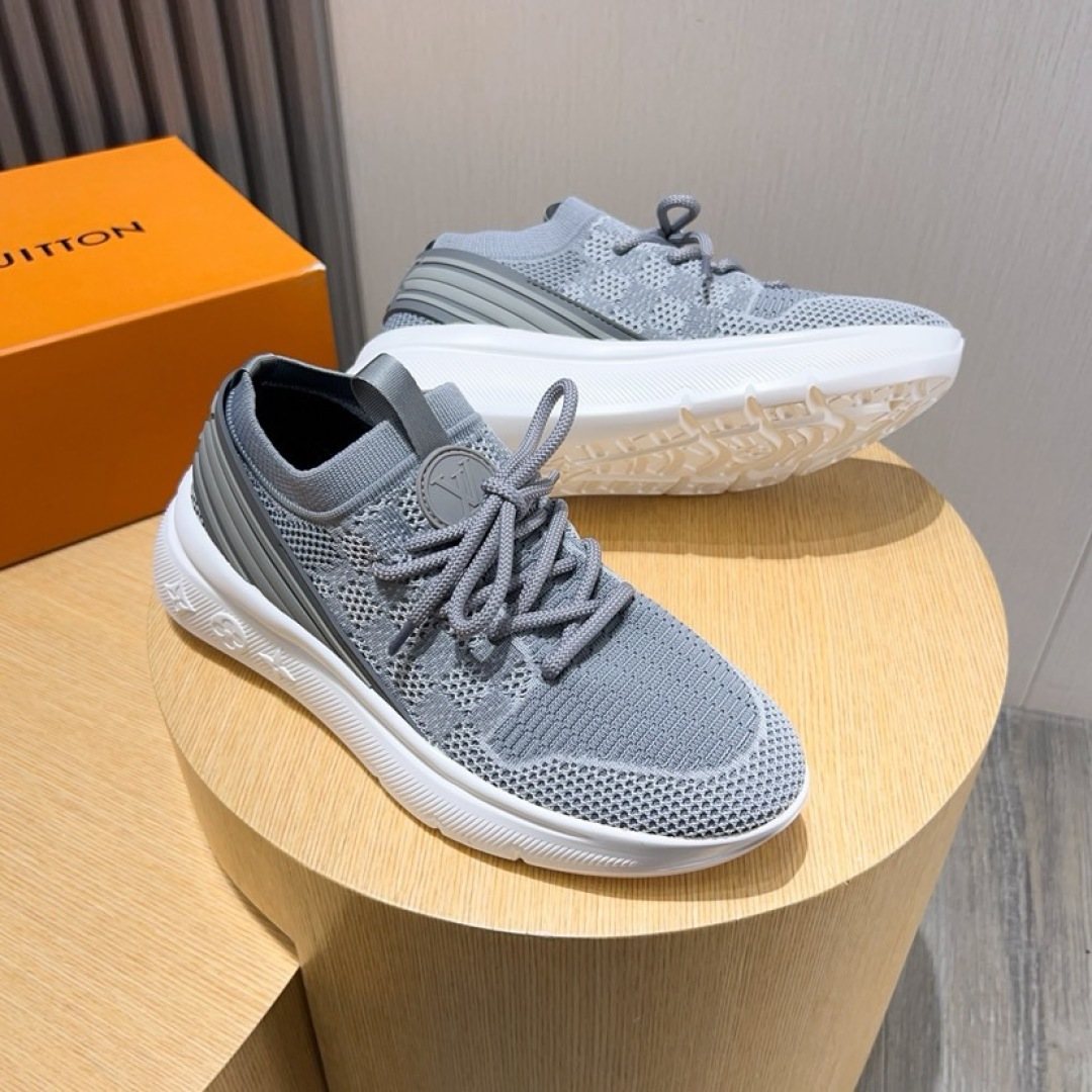 Louis Vuitton Gray Knit Sneakers — front
