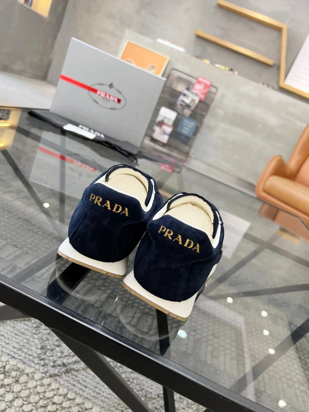 Prada Navy Triangle Badge Sneakers — back