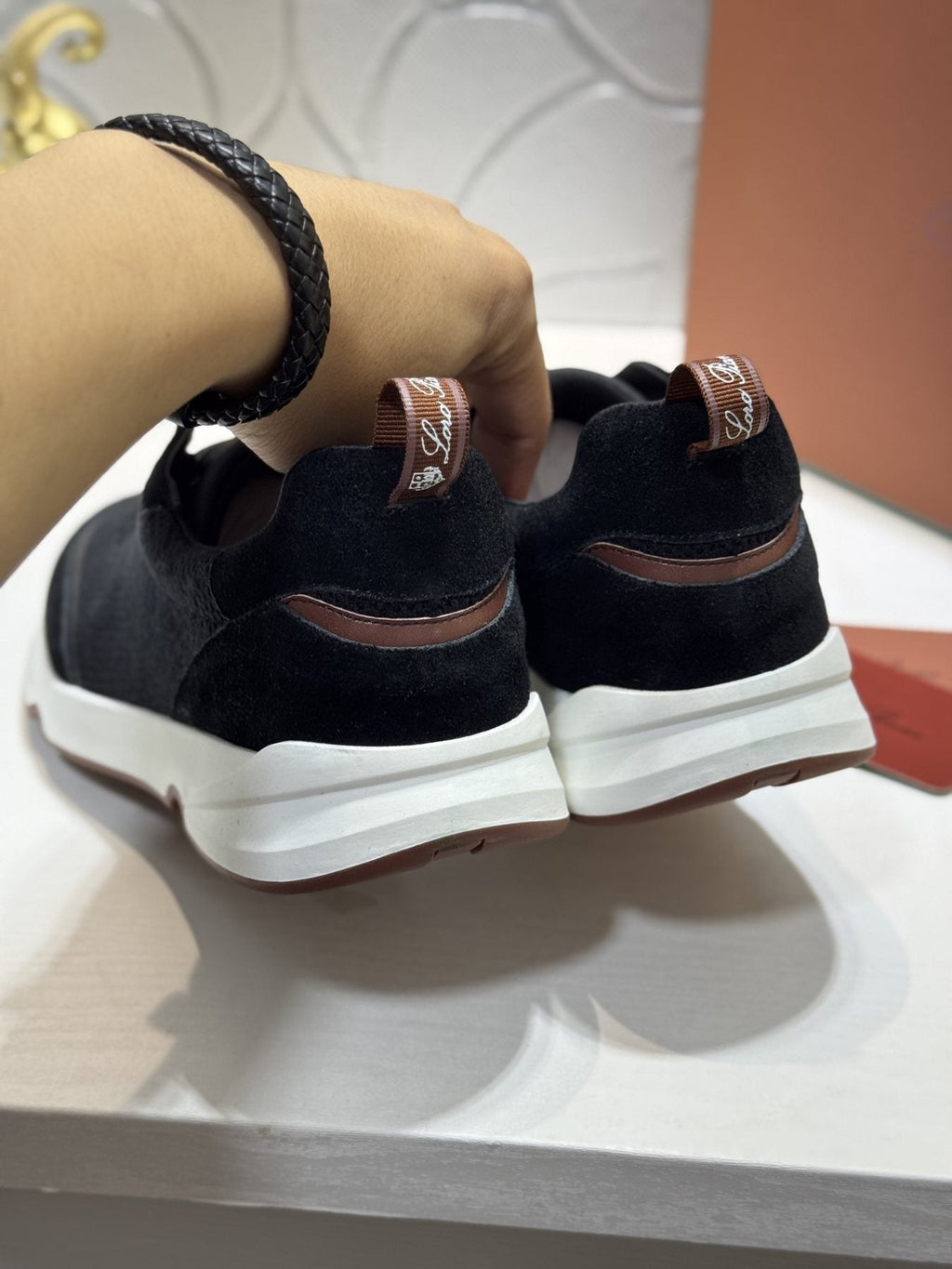 Loro Piana Textured Lace-Up Sneakers — back