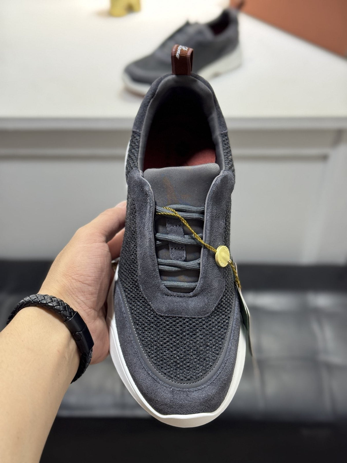Loro Piana Textured Lace-Up Sneakers — front
