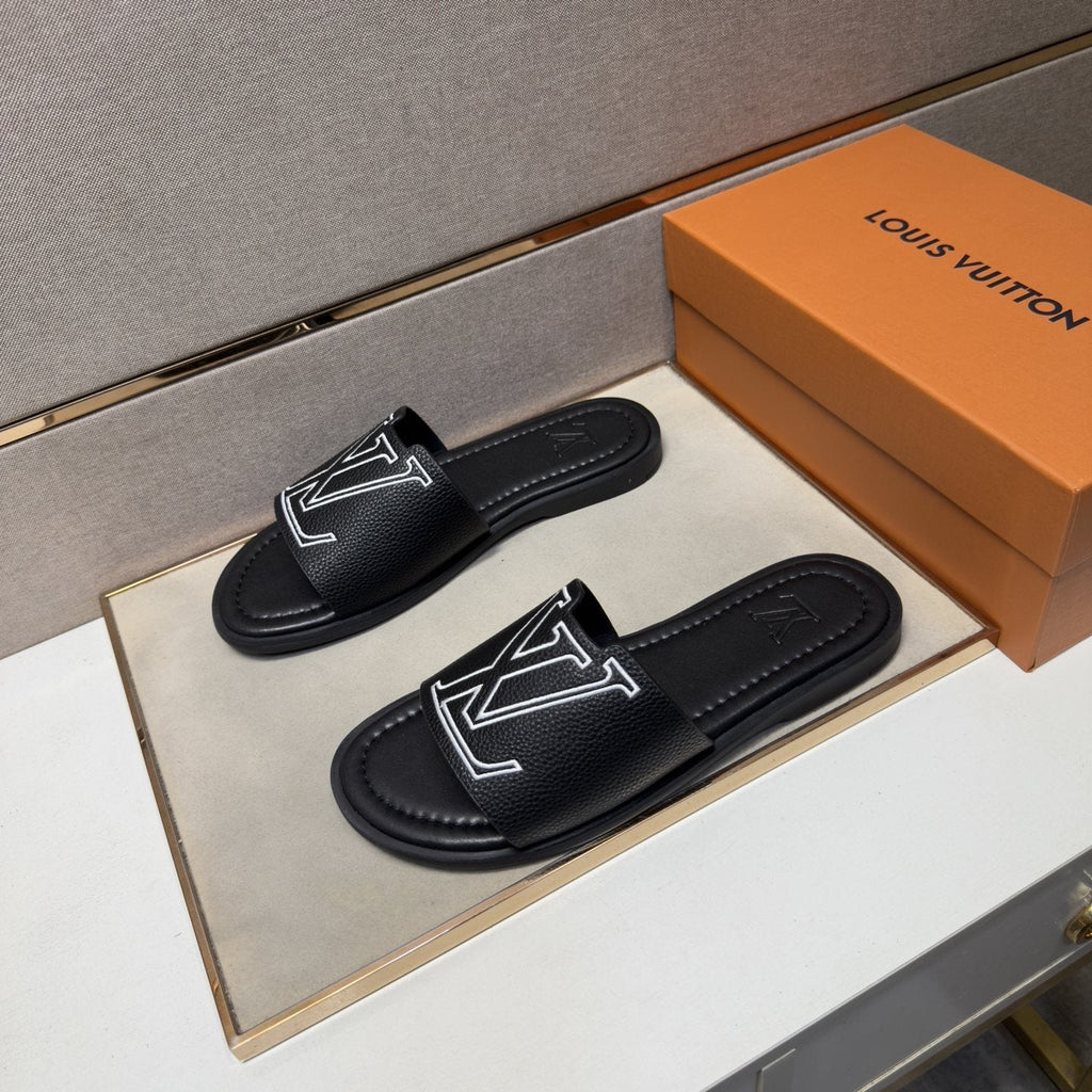 Louis Vuitton Men's Outlined LV Slide Sandals — front