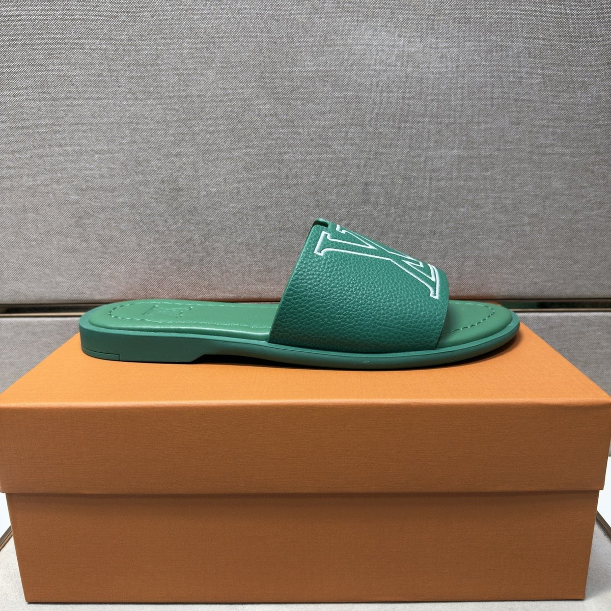 Louis Vuitton Men's Outlined LV Slide Sandals — front