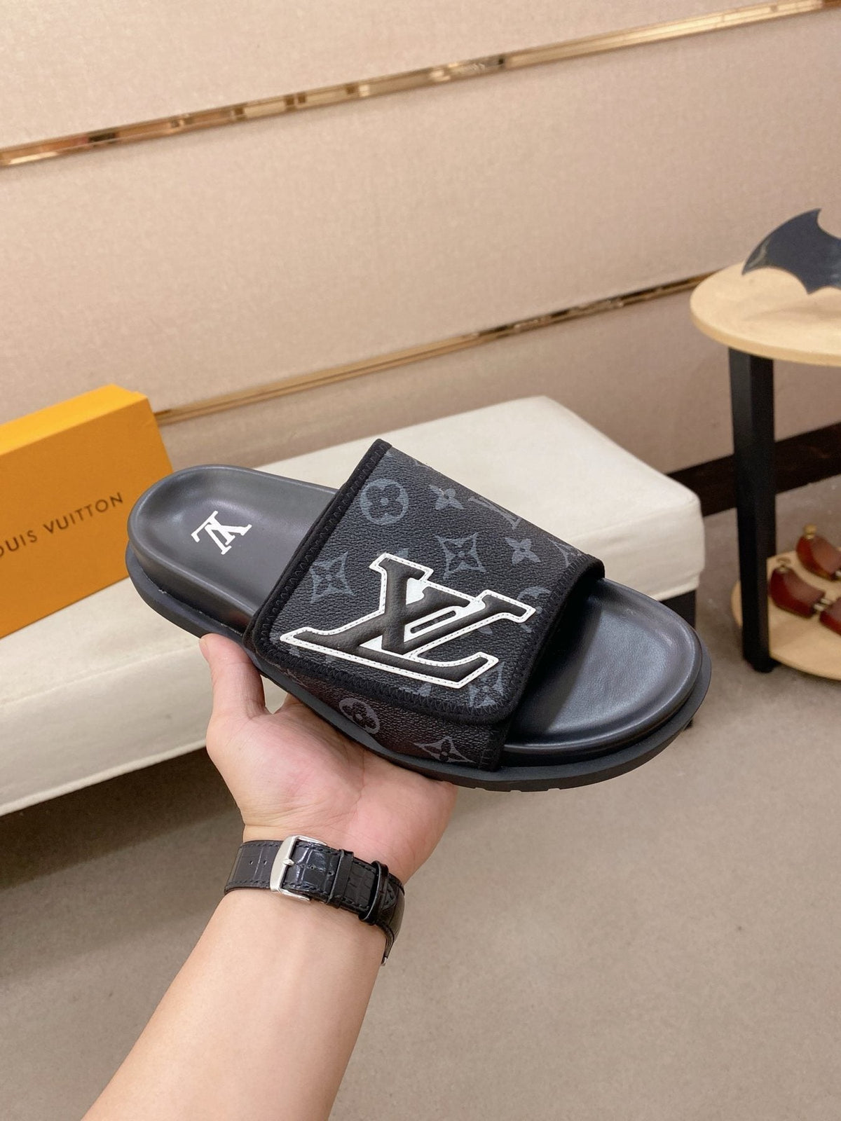 Louis Vuitton Graphic Print Slide Sandals — front