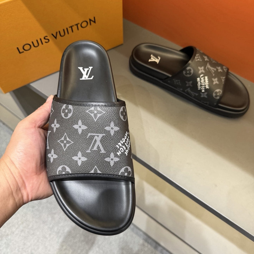 Louis Vuitton Monogram Slide Sandals — model