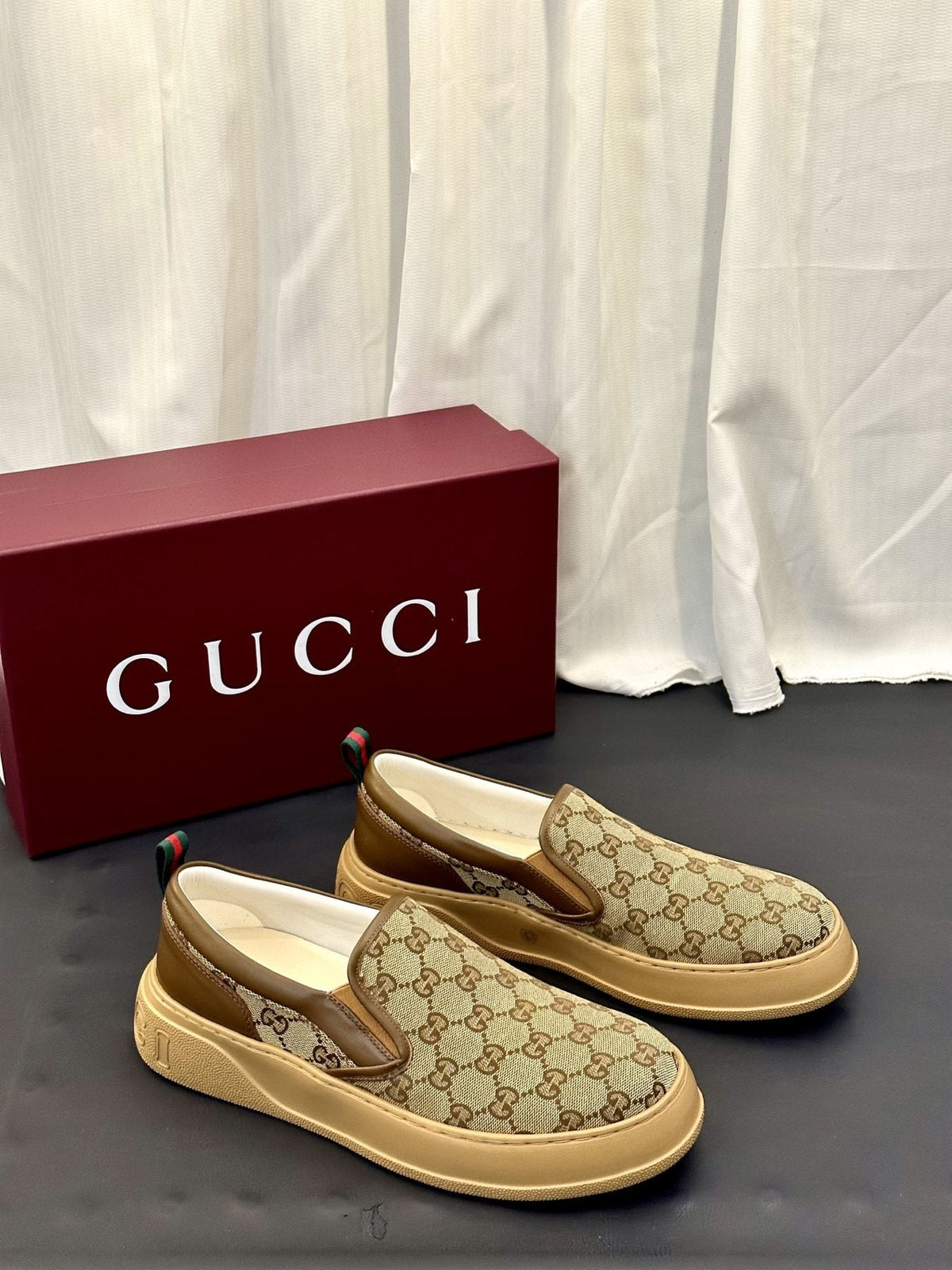 Gucci Patterned Slip-On Shoes — front